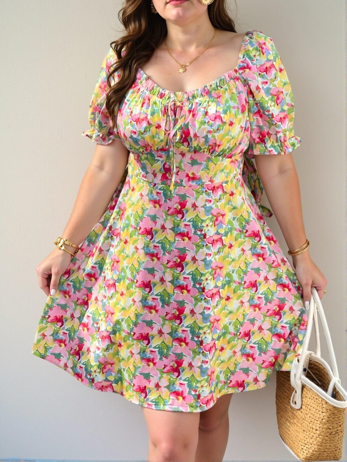 Elegant Multicolor Bohemian Ruffled Tie-Waist Lantern Sleeve A-Line Floral Dress Perfect for Spring Gatherings and Summer Getaways, Ideal for Brunch, Beach Vacations, and City Breaks - Chic, Classy and Trendy Fashion Style to Dress to Impress - Image 4