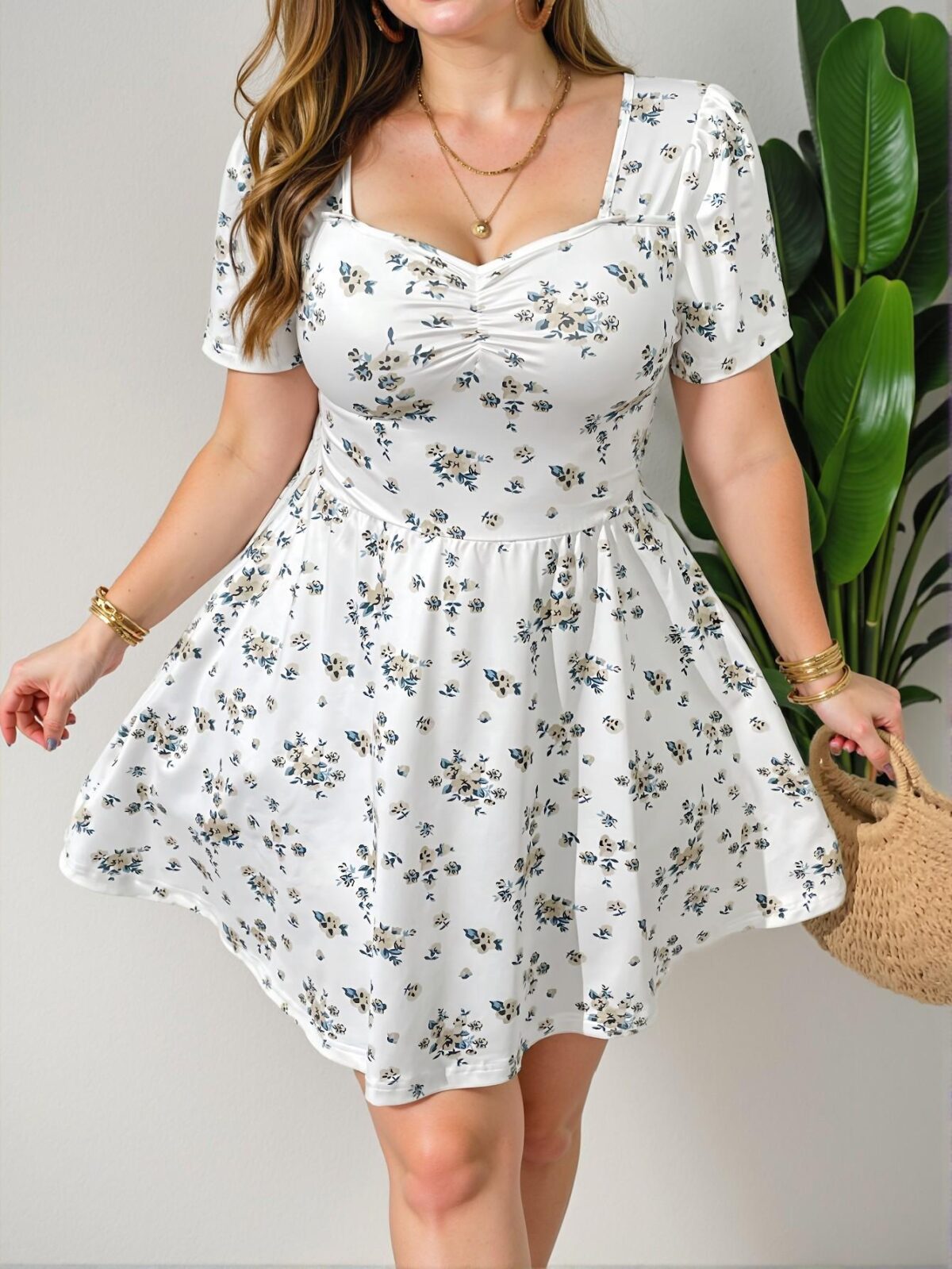 Elegant Multicolor Flirty Floral Sweetheart Neck Short Sleeve Casual Dress Chic, Classy and Trendy Fashion Style to Dress to Impress