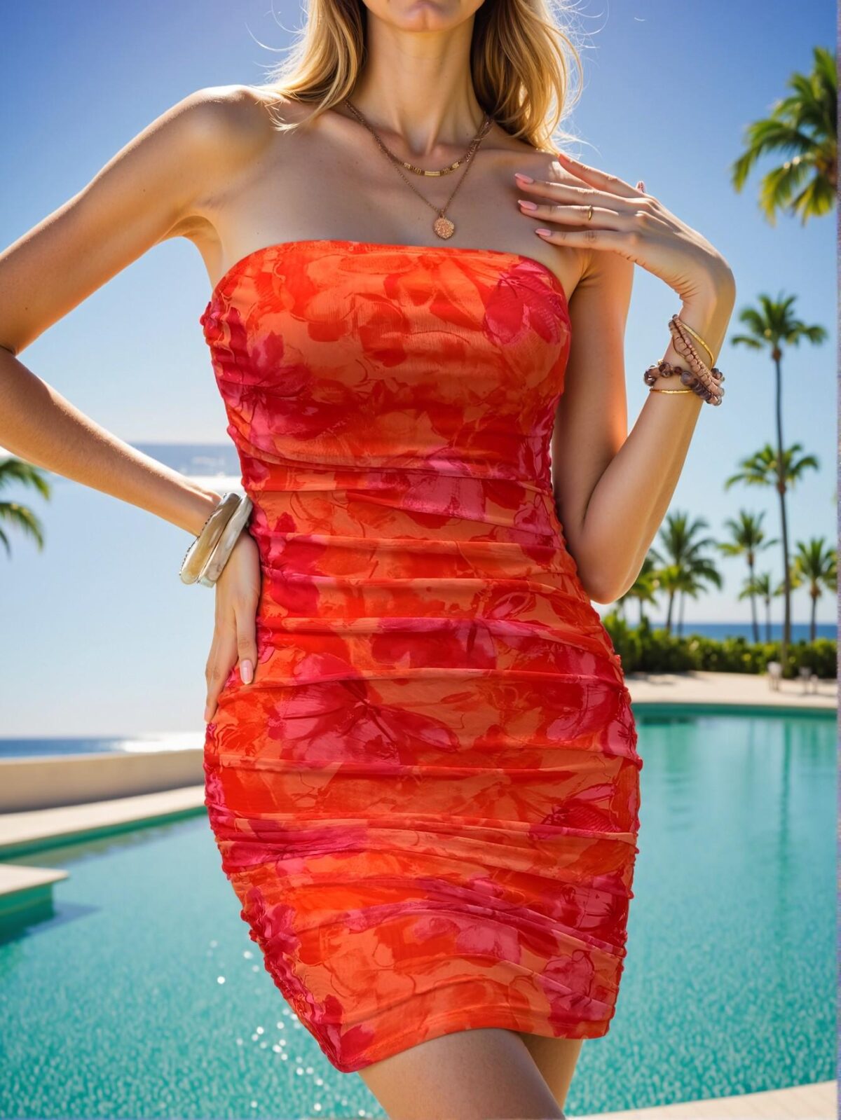 Elegant Orange Bodycon Mini Dress with Tie-Dye Floral Print for Spring and Summer - Chic, Classy and Trendy Fashion Style to Dress to Impress