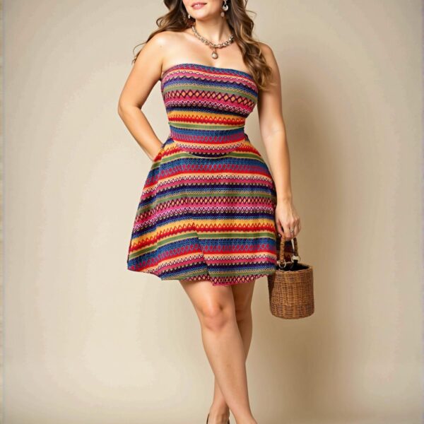 Elegant Multicolor Bohemian Ruched Crop Dress with Tropical Colorblock Floral Design for a Stylish Vacation Look - Chic, Classy and Trendy Fashion Style to Dress to Impress