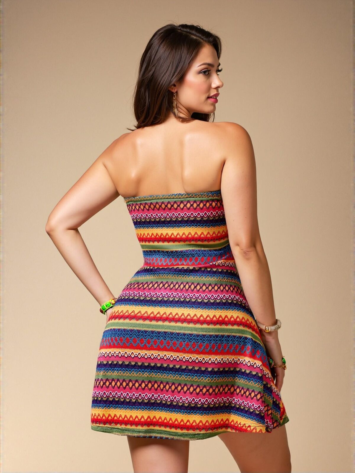 Elegant Multicolor Bohemian Ruched Crop Dress with Tropical Colorblock Floral Design for a Stylish Vacation Look - Chic, Classy and Trendy Fashion Style to Dress to Impress - Image 2