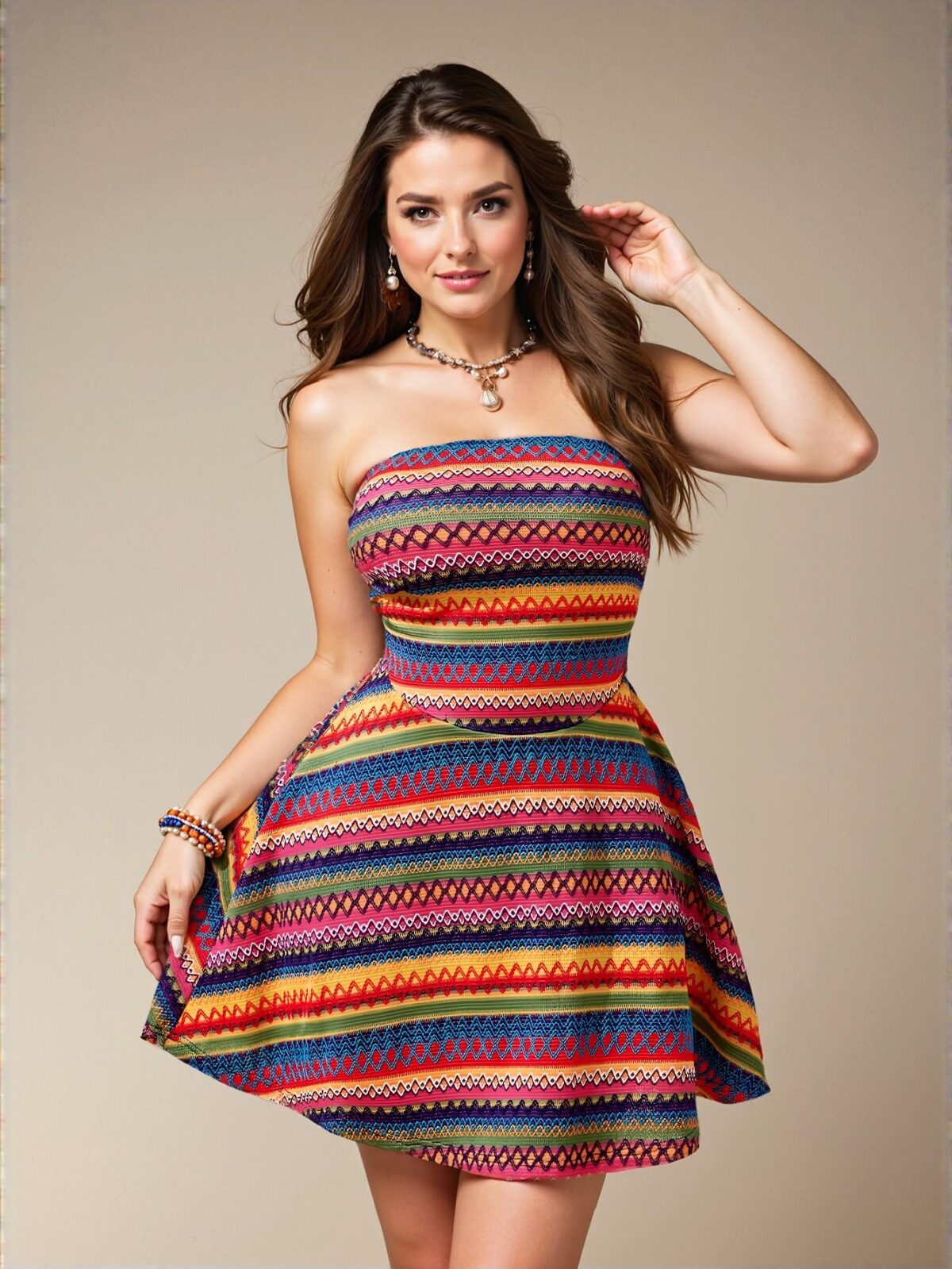 Elegant Multicolor Bohemian Ruched Crop Dress with Tropical Colorblock Floral Design for a Stylish Vacation Look - Chic, Classy and Trendy Fashion Style to Dress to Impress - Image 4