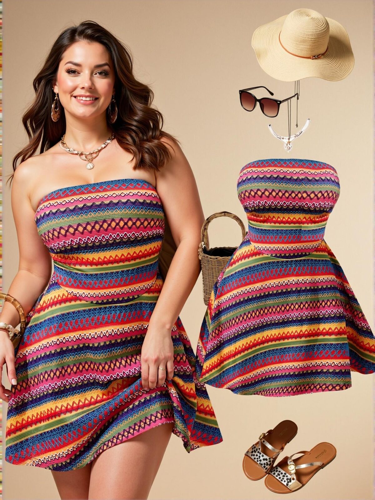 Elegant Multicolor Bohemian Ruched Crop Dress with Tropical Colorblock Floral Design for a Stylish Vacation Look - Chic, Classy and Trendy Fashion Style to Dress to Impress - Image 5