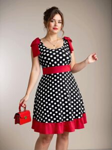 Elegant Multicolor Polka Dot Contrast A-Line Dress with Bowknot and Ruffle Hem - Perfect for Summer Events and Celebrations, Chic, Classy and Trendy Fashion Style to Dress to Impress