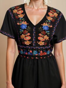 Elegant Multicolor Bohemian-Inspired V-Neck Casual Dress with Flounce Sleeves for Spring and Summer - Chic, Classy and Trendy Fashion Style to Dress to Impress
