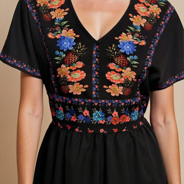 Elegant Multicolor Bohemian-Inspired V-Neck Casual Dress with Flounce Sleeves for Spring and Summer - Chic, Classy and Trendy Fashion Style to Dress to Impress