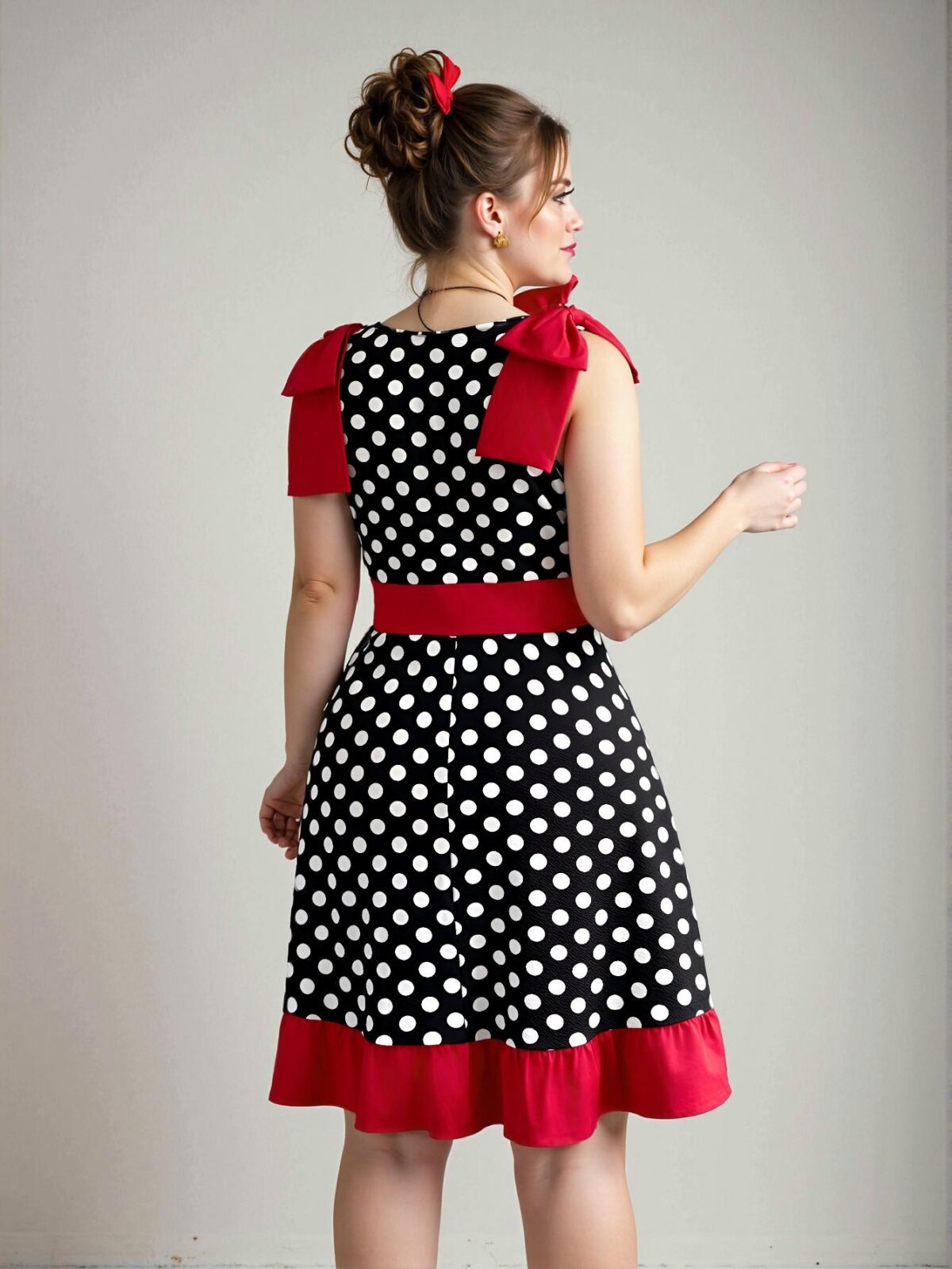 Elegant Multicolor Polka Dot Contrast A-Line Dress with Bowknot and Ruffle Hem - Perfect for Summer Events and Celebrations, Chic, Classy and Trendy Fashion Style to Dress to Impress - Image 2