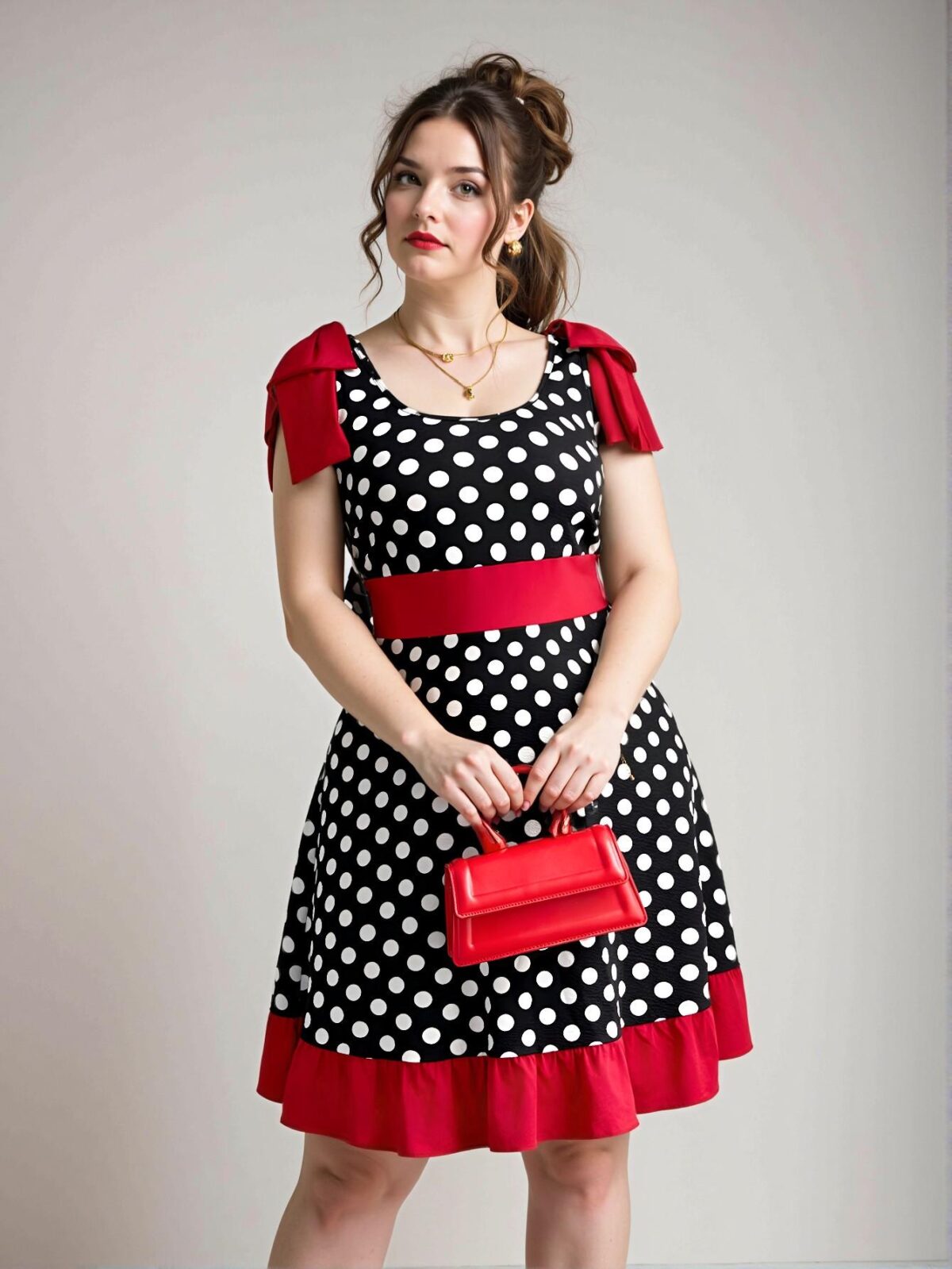 Elegant Multicolor Polka Dot Contrast A-Line Dress with Bowknot and Ruffle Hem - Perfect for Summer Events and Celebrations, Chic, Classy and Trendy Fashion Style to Dress to Impress - Image 4