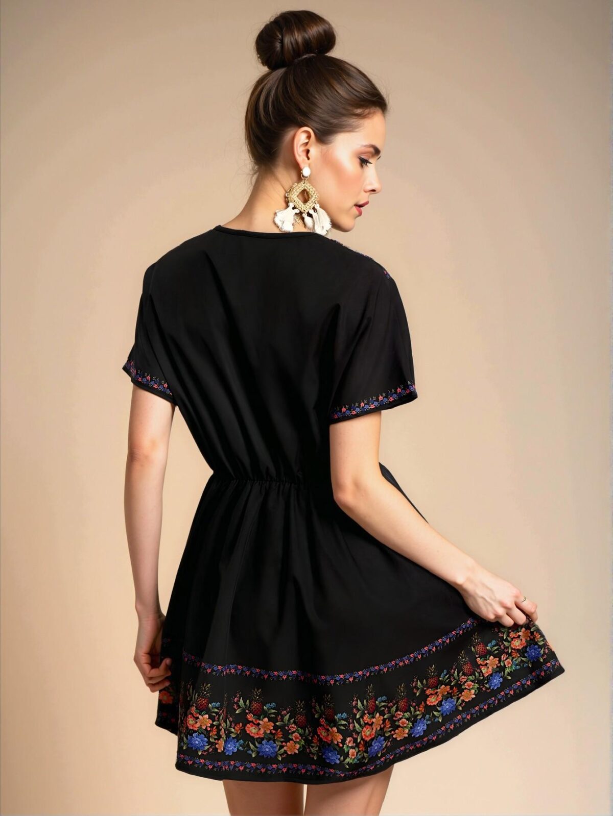 Elegant Multicolor Bohemian-Inspired V-Neck Casual Dress with Flounce Sleeves for Spring and Summer - Chic, Classy and Trendy Fashion Style to Dress to Impress - Image 3