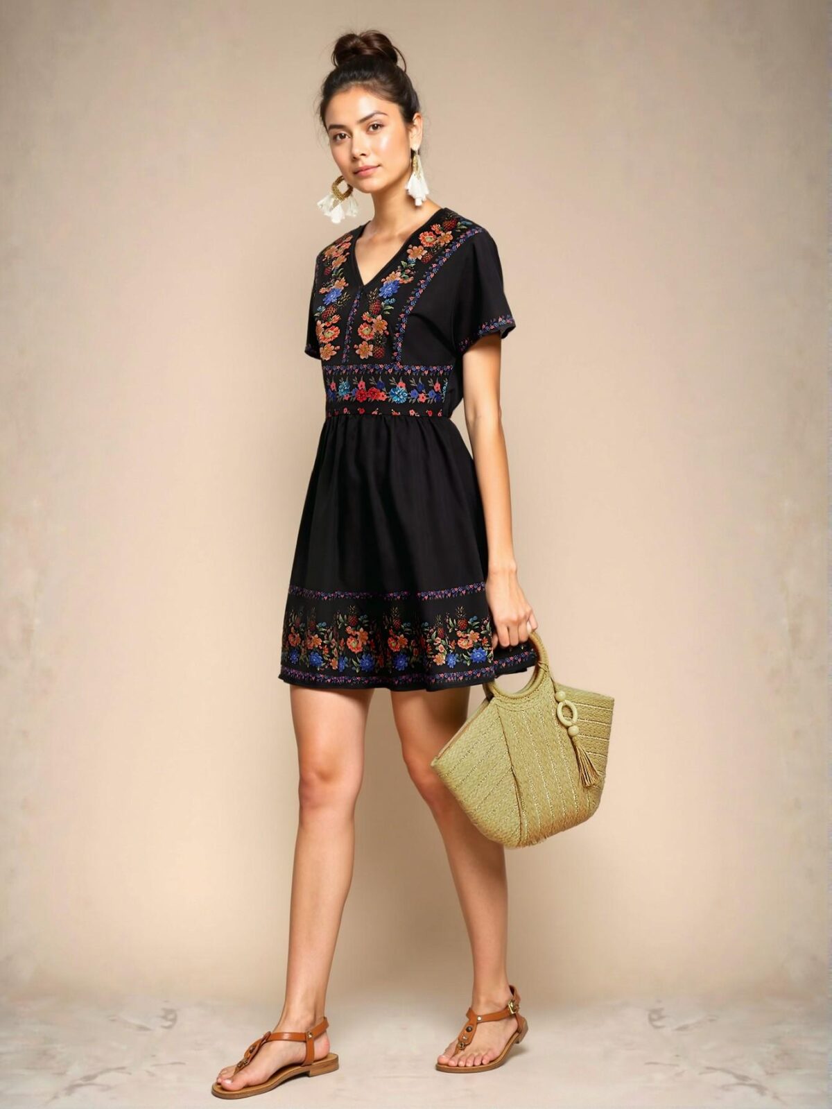 Elegant Multicolor Bohemian-Inspired V-Neck Casual Dress with Flounce Sleeves for Spring and Summer - Chic, Classy and Trendy Fashion Style to Dress to Impress - Image 5