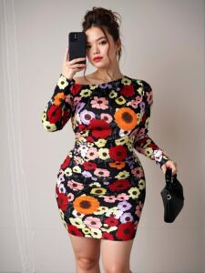 Elegant Black Fitted Waist Slim Mini Dress with Asymmetrical Neck and Floral Print, Perfect for Parties and Banquets - Chic, Classy and Trendy Fashion Style to Dress to Impress