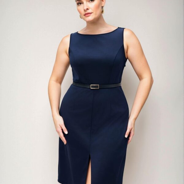 Elegant Navy Blue Stylish Waist-Cinched Dress for Daily, Business, and Casual Fall Outfits: Chic, Classy and Trendy Fashion Style to Dress to Impress