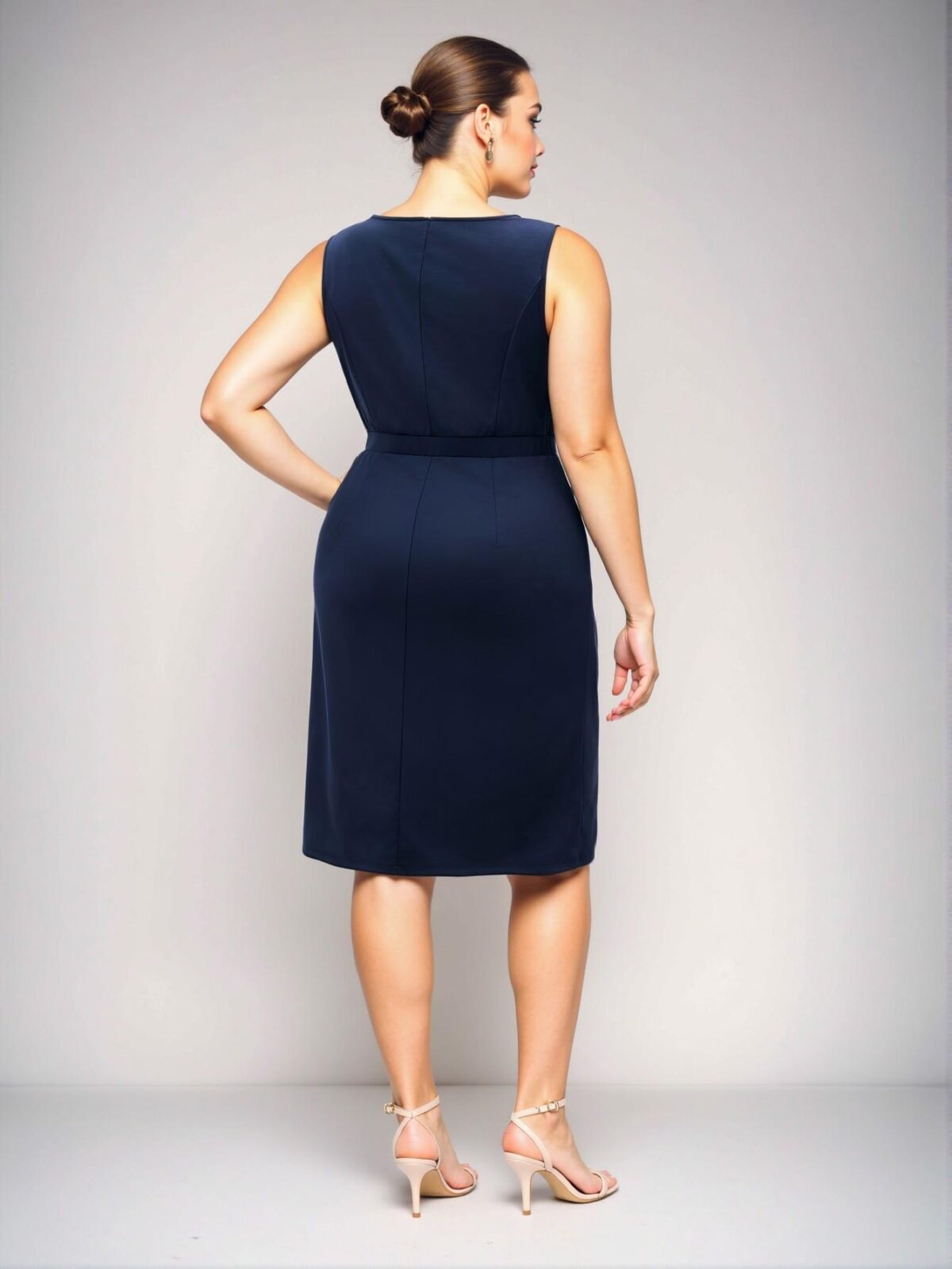 Elegant Navy Blue Stylish Waist-Cinched Dress for Daily, Business, and Casual Fall Outfits: Chic, Classy and Trendy Fashion Style to Dress to Impress - Image 2