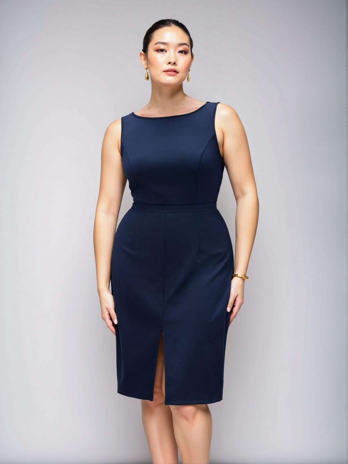 Elegant Navy Blue Stylish Waist-Cinched Dress for Daily, Business, and Casual Fall Outfits: Chic, Classy and Trendy Fashion Style to Dress to Impress - Image 4