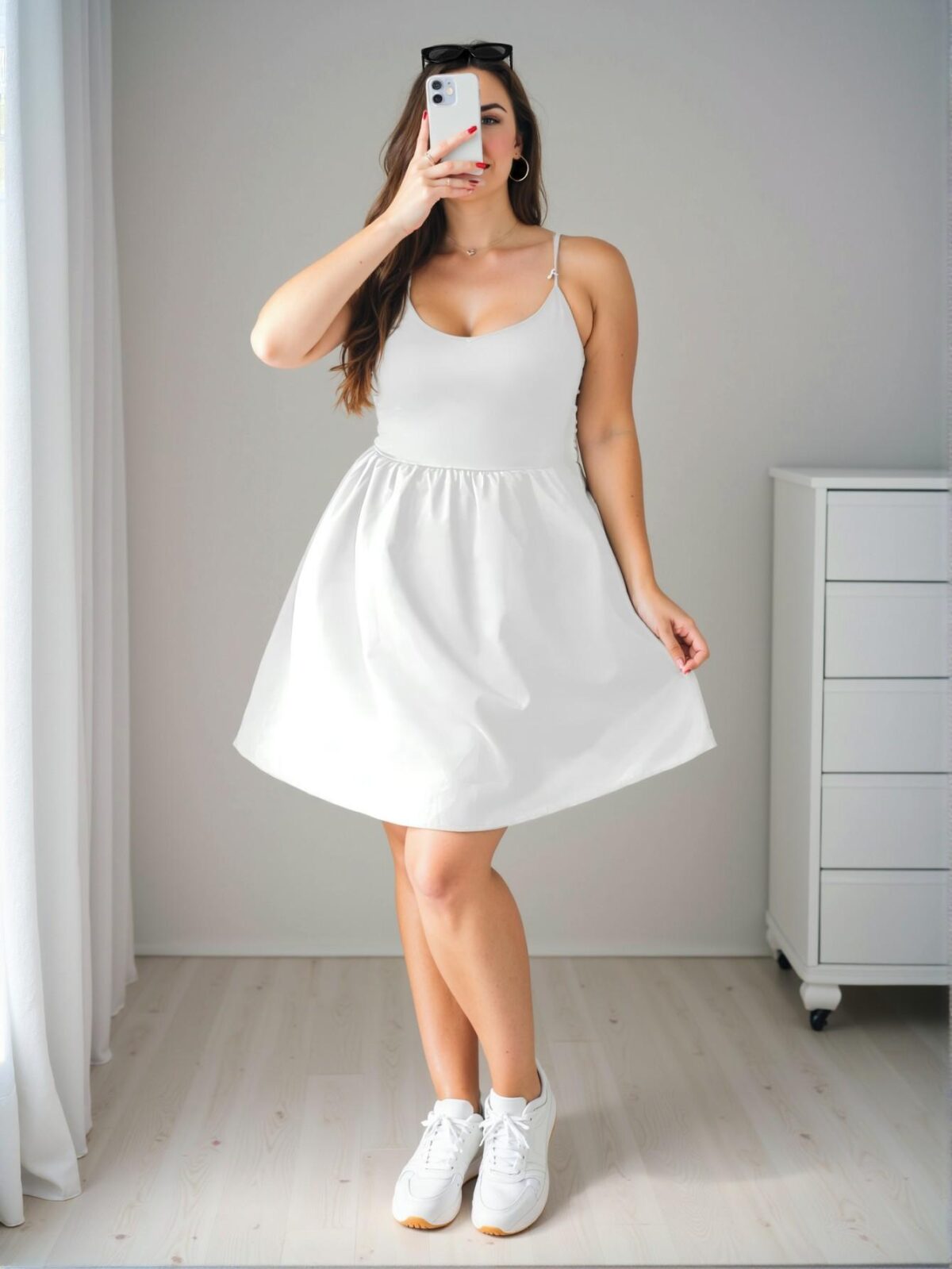 Elegant White Flowy Spaghetti Strap A-Line Graduation Dress - Chic, Classy and Trendy Fashion Style to Dress to Impress - Image 3