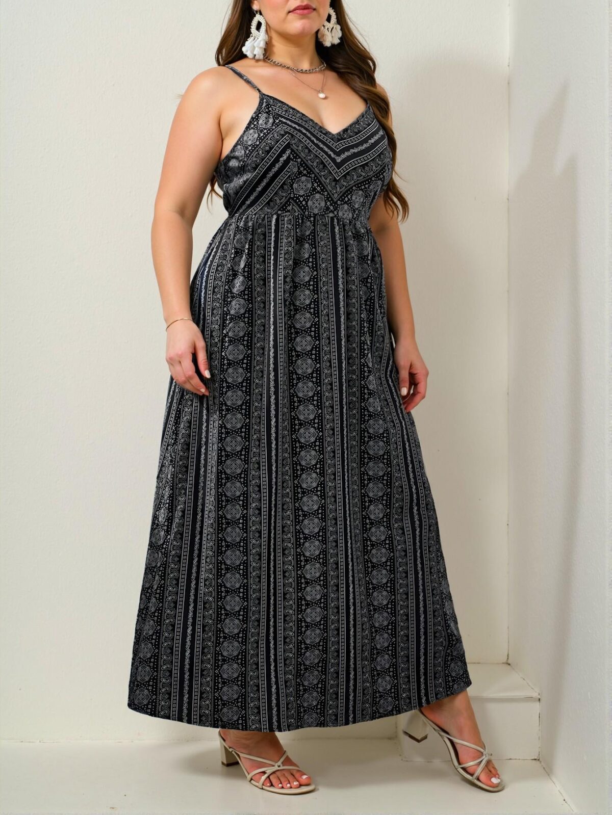 Elegant Black and White Flared Backless Cami Dress for Summer Beach Outings and Holiday Celebrations - Chic, Classy, and Trendy Fashion Style to Dress to Impress - Image 4