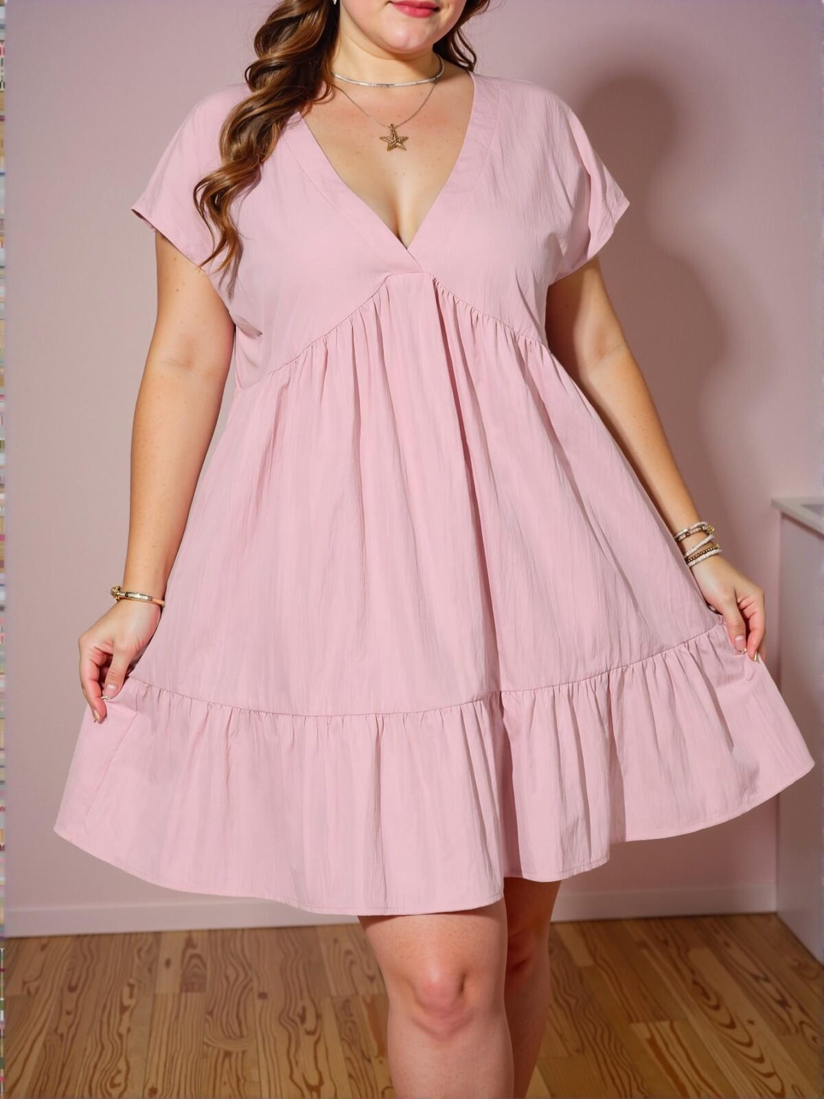 Elegant Pink Stylish Plus Size V-Neck Wrap Dress for Chic, Classy, and Trendy Fashion to Dress to Impress - Image 3