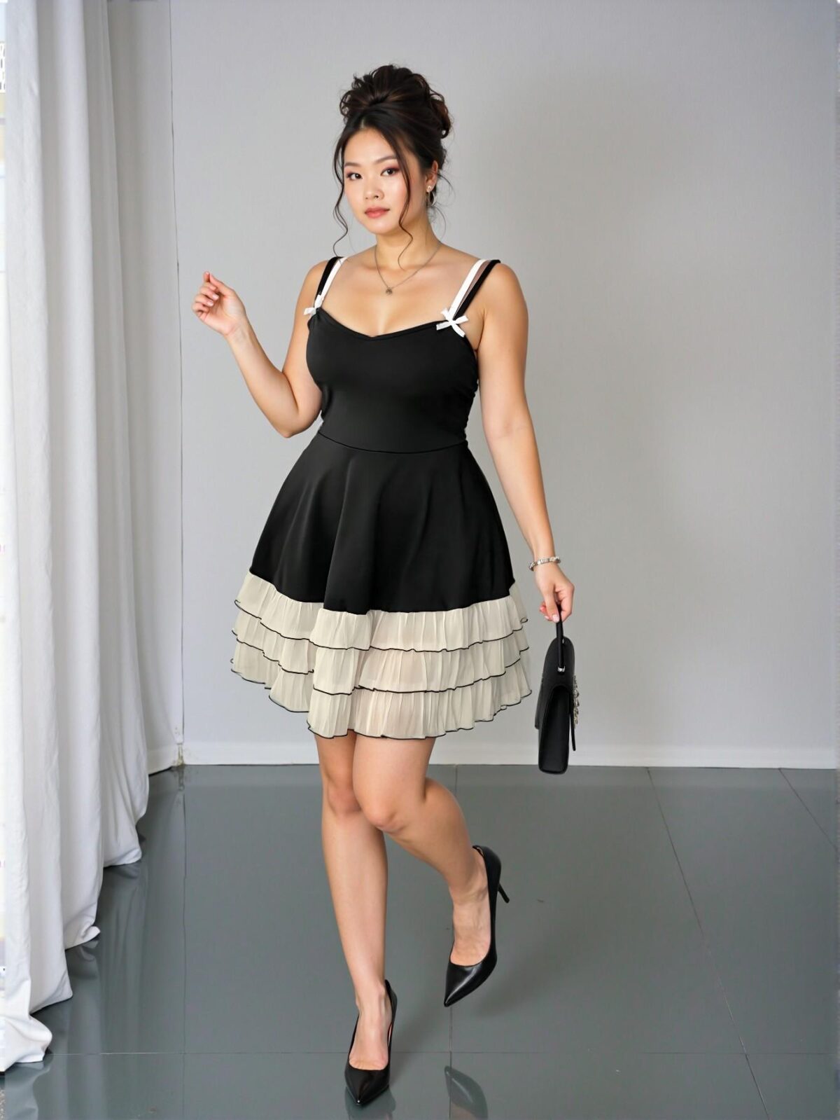 Elegant Black Colorblock Bow Decor A-Line Skirt for Chic, Classy, and Trendy Fashion Style to Dress to Impress