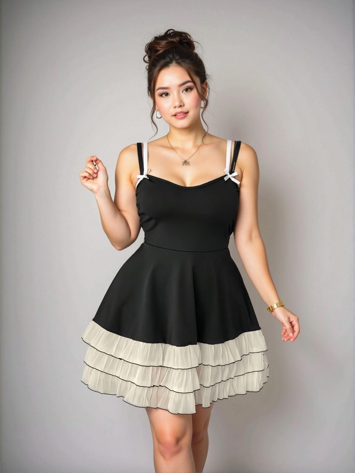 Elegant Black Colorblock Bow Decor A-Line Skirt for Chic, Classy, and Trendy Fashion Style to Dress to Impress - Image 3