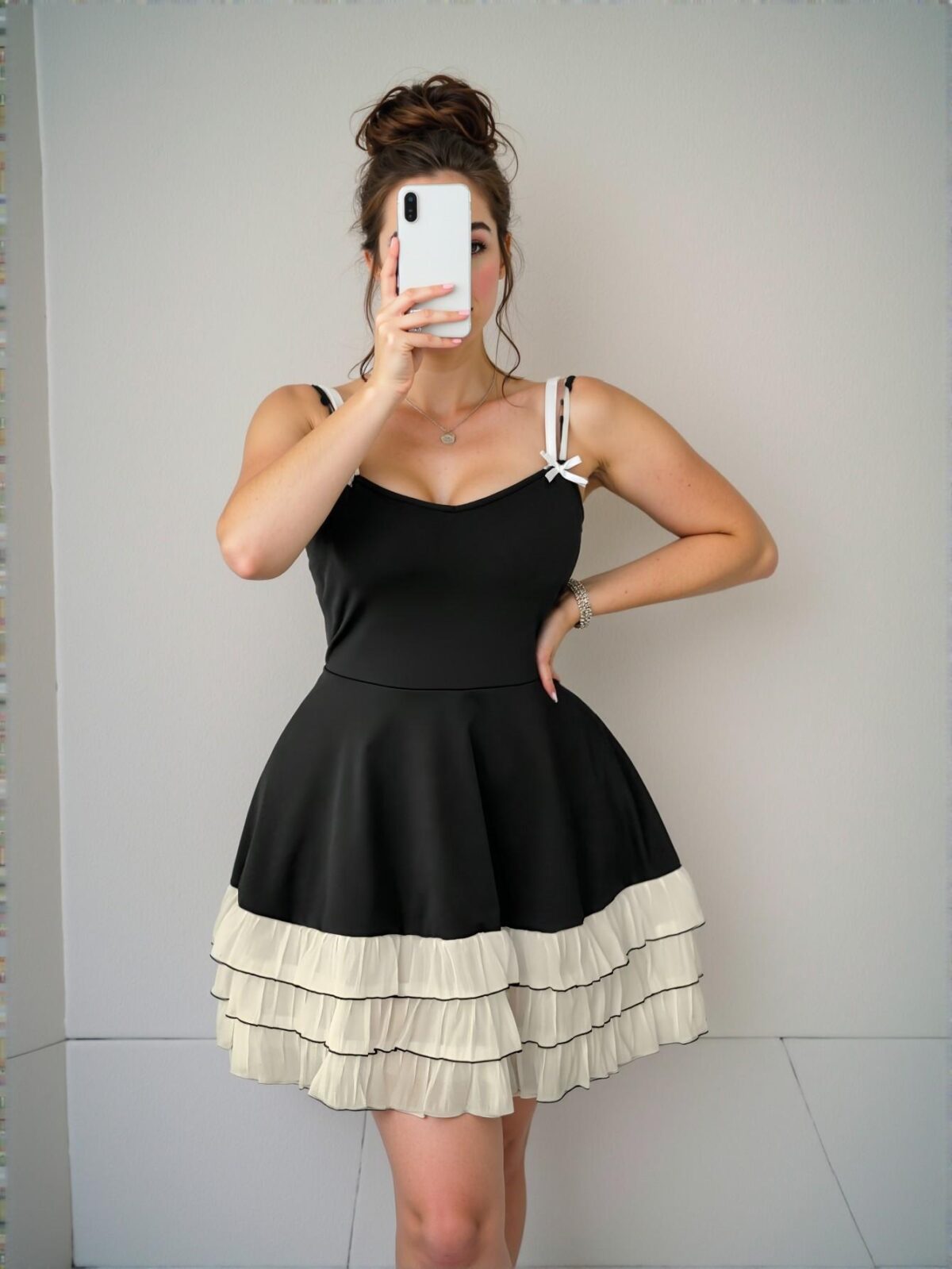 Elegant Black Colorblock Bow Decor A-Line Skirt for Chic, Classy, and Trendy Fashion Style to Dress to Impress - Image 5