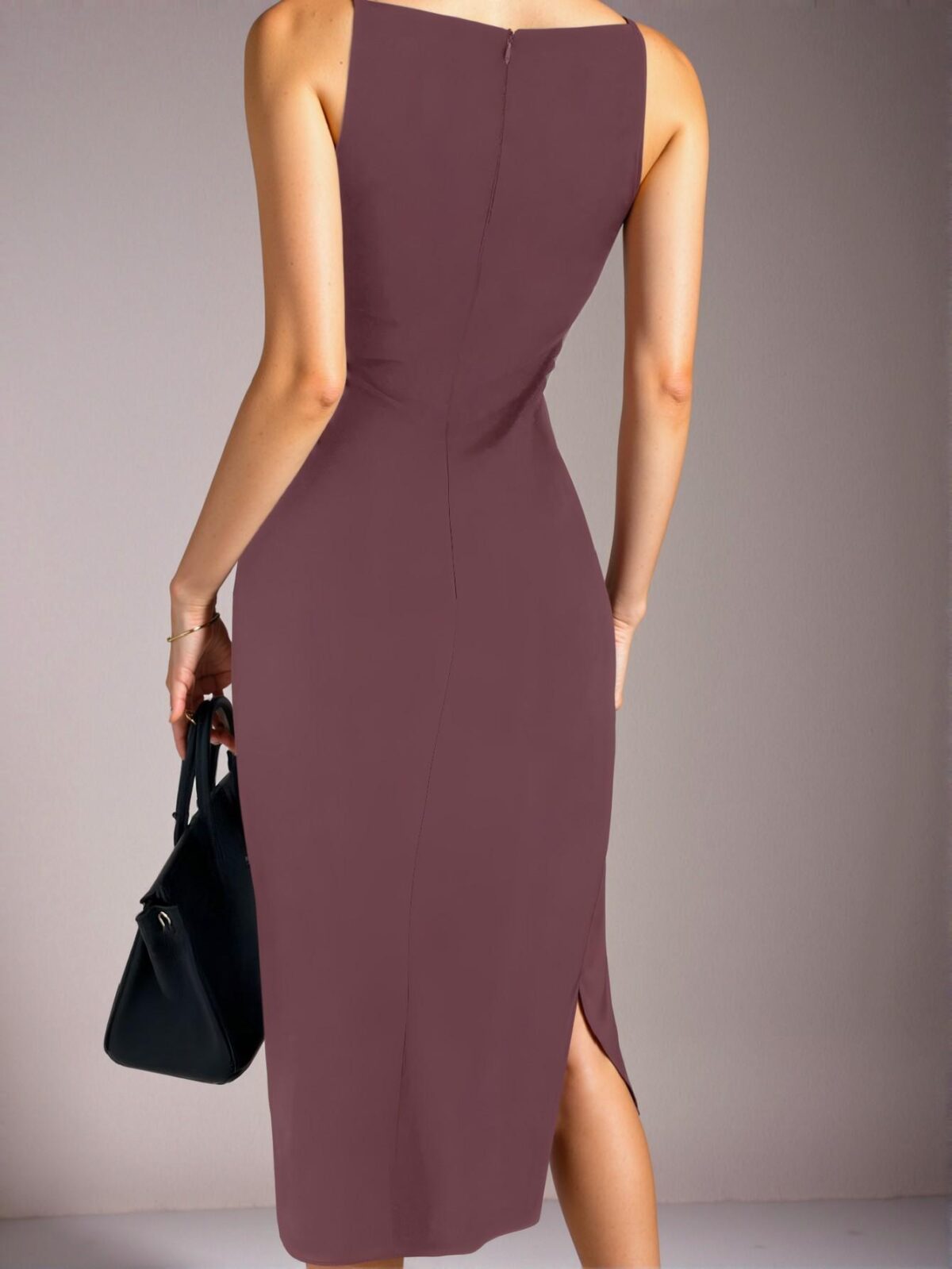 Elegant Brown Bodycon Dress with Open Slit and Sleeveless Design for Spring and Summer - Chic, Classy and Trendy Fashion Style to Dress to Impress - Image 5