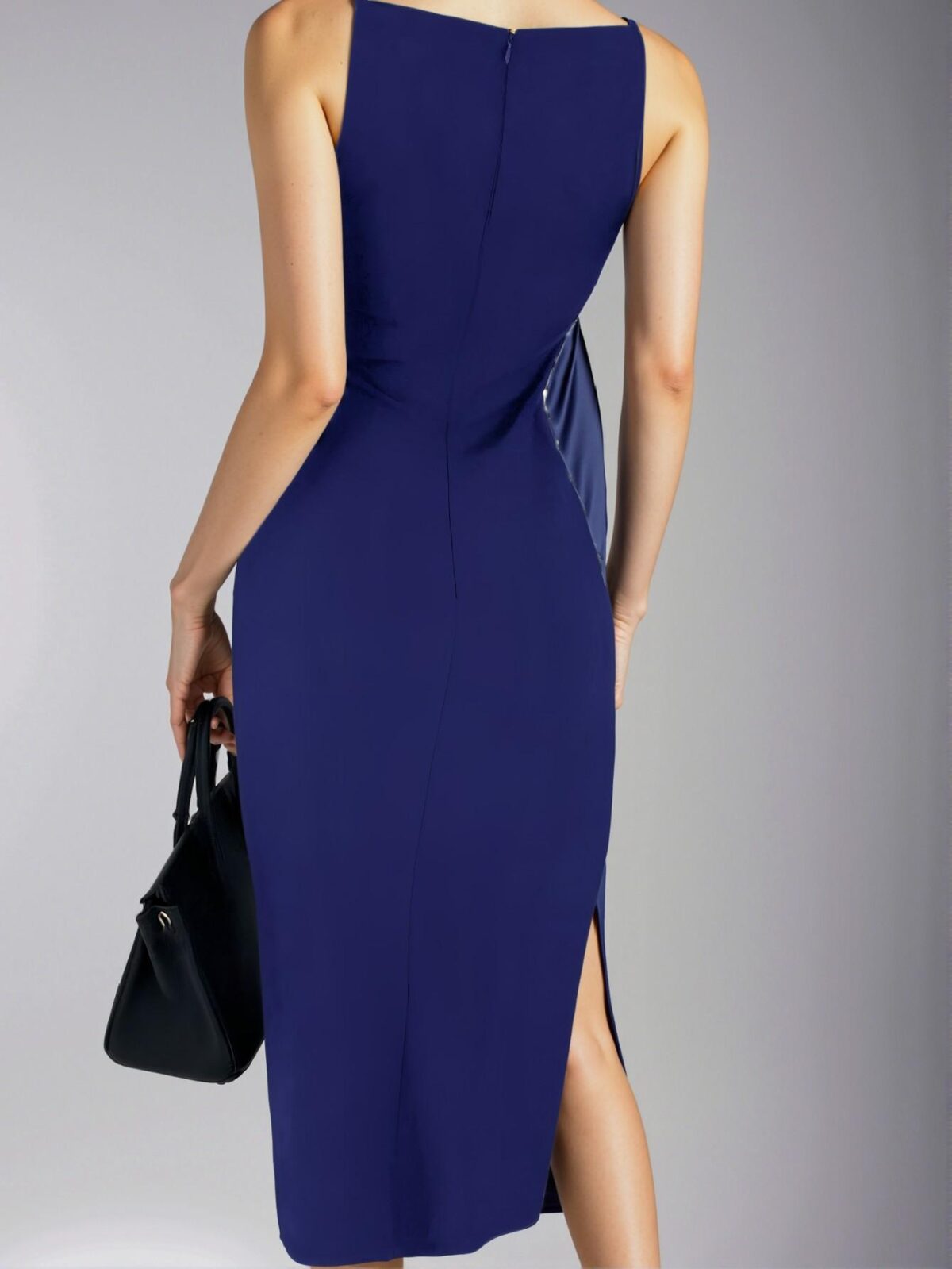 Elegant Blue Bodycon Midi Sundress with Side Split and Round Neck for Spring and Summer - Chic, Classy and Trendy Fashion Style to Dress to Impress - Image 5