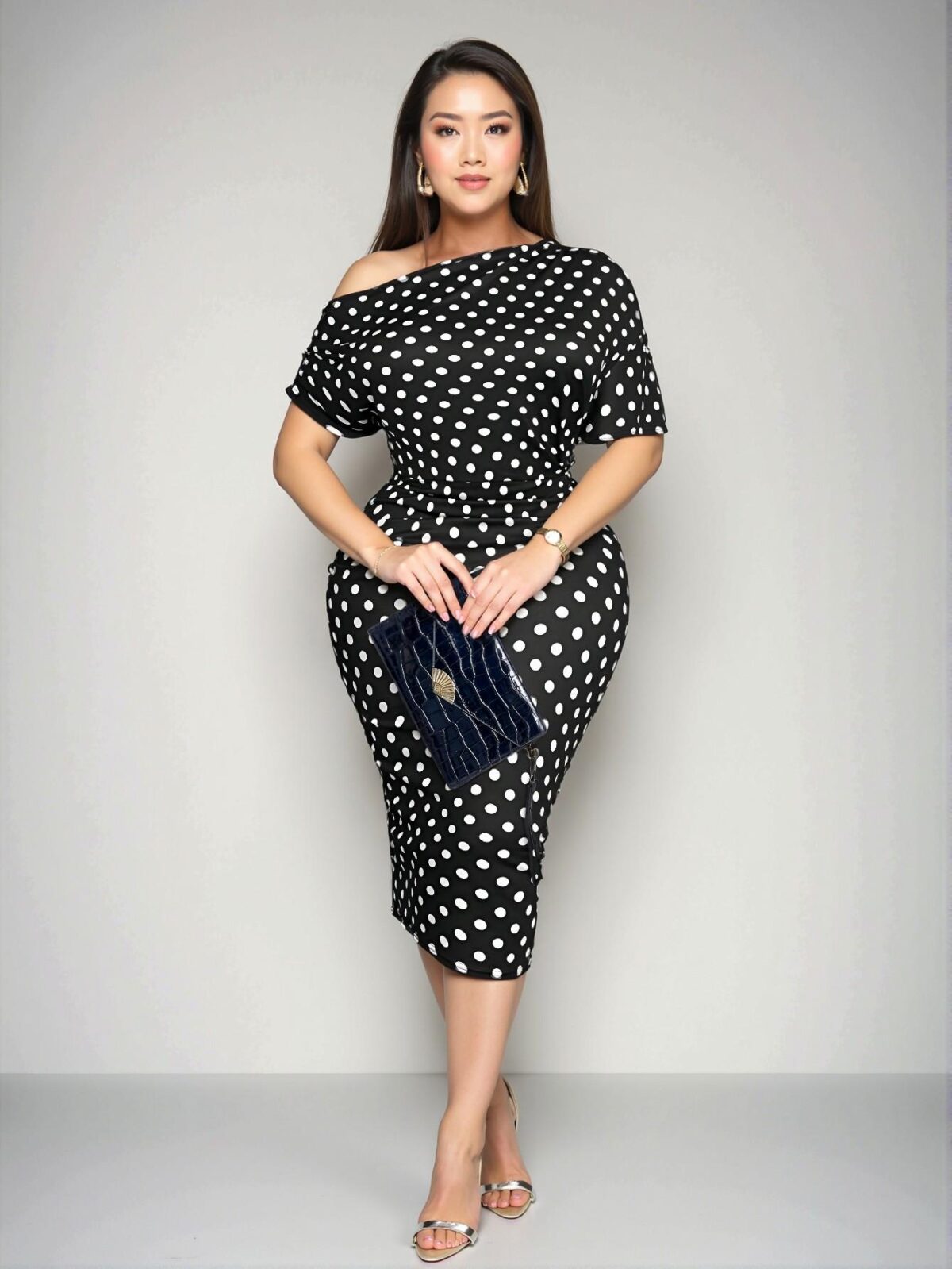 Elegant Black Off-Shoulder Bodycon Dress with Geometric Design - A Chic, Classy, and Trendy Fashion Style to Dress to Impress - Image 3