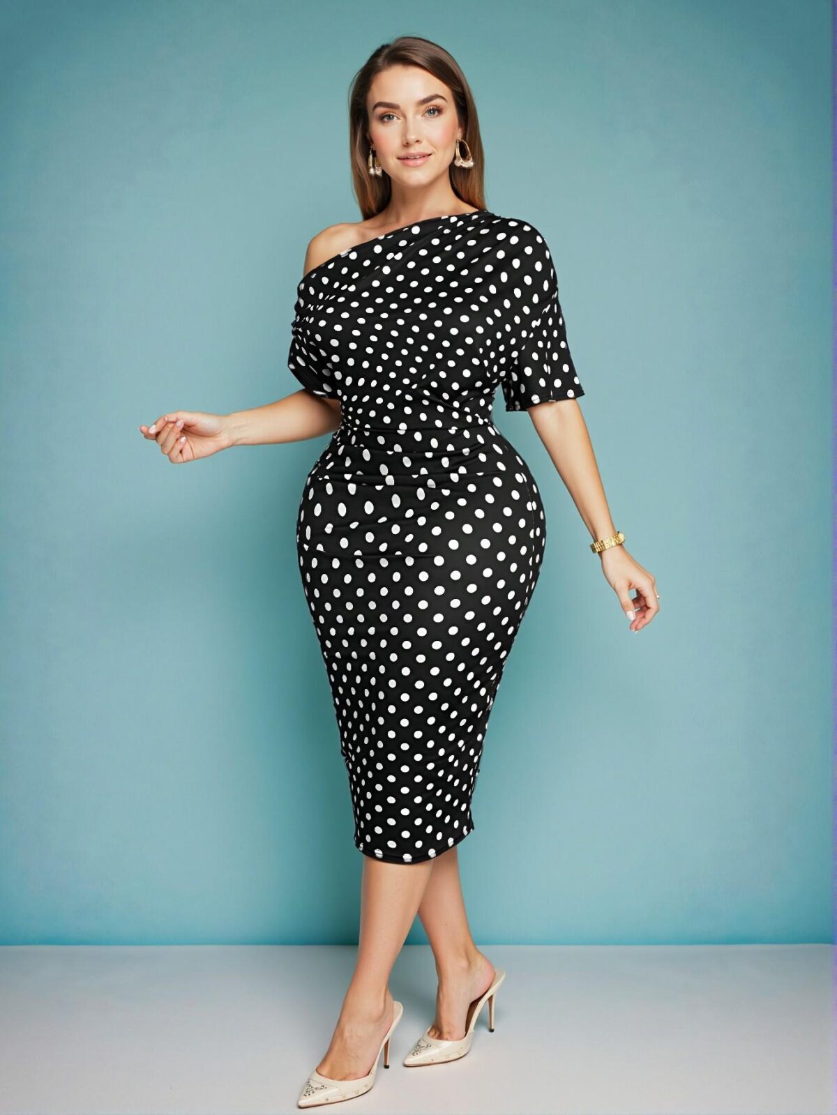 Elegant Black Off-Shoulder Bodycon Dress with Geometric Design - A Chic, Classy, and Trendy Fashion Style to Dress to Impress - Image 4