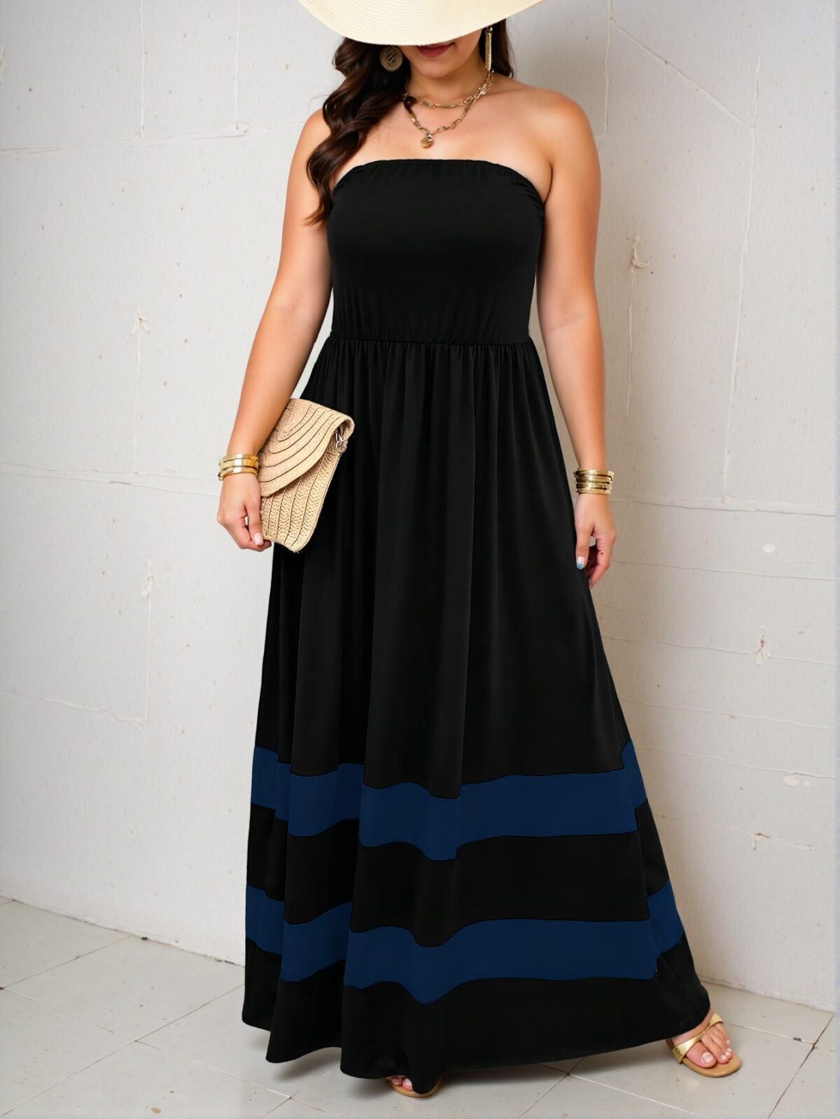 Elegant Blue Asymmetrical Colorblock A-Line Dress for a Chic, Classy, and Trendy Fashion Style to Dress to Impress