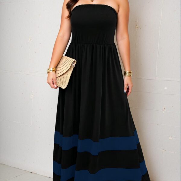 Elegant Blue Asymmetrical Colorblock A-Line Dress for a Chic, Classy, and Trendy Fashion Style to Dress to Impress