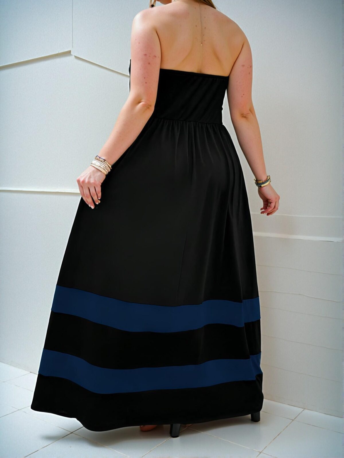 Elegant Blue Asymmetrical Colorblock A-Line Dress for a Chic, Classy, and Trendy Fashion Style to Dress to Impress - Image 2