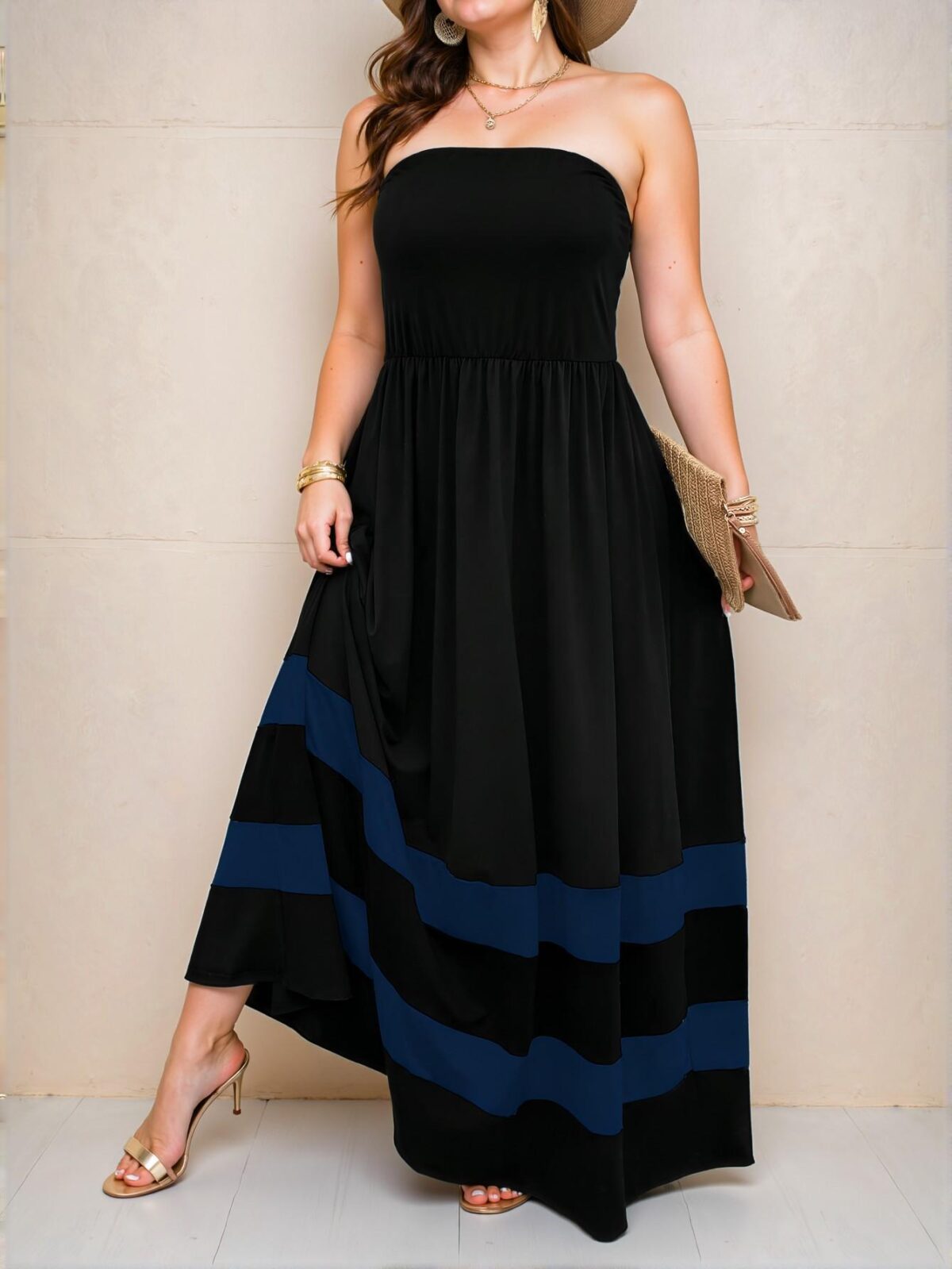 Elegant Blue Asymmetrical Colorblock A-Line Dress for a Chic, Classy, and Trendy Fashion Style to Dress to Impress - Image 3