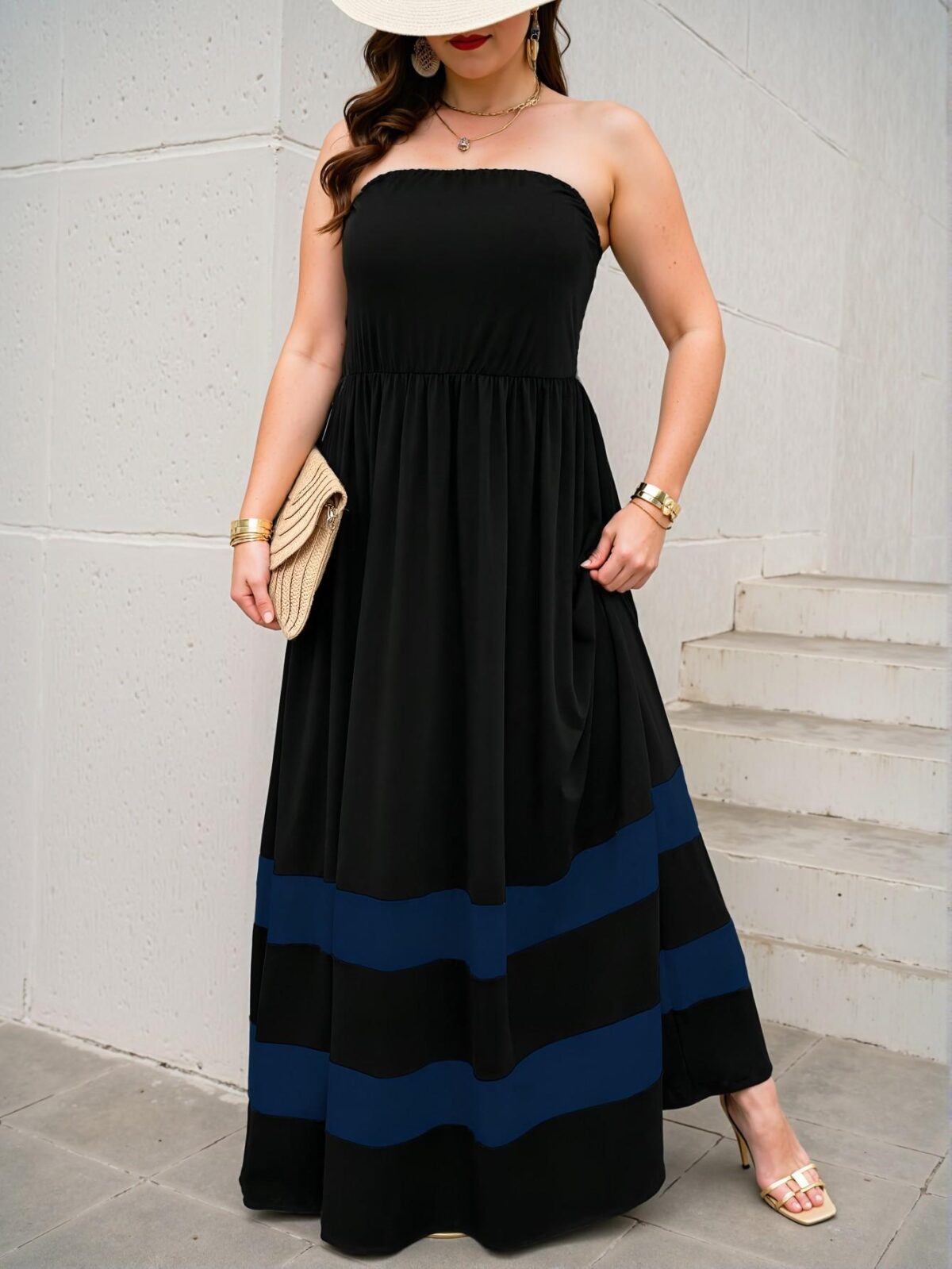 Elegant Blue Asymmetrical Colorblock A-Line Dress for a Chic, Classy, and Trendy Fashion Style to Dress to Impress - Image 4