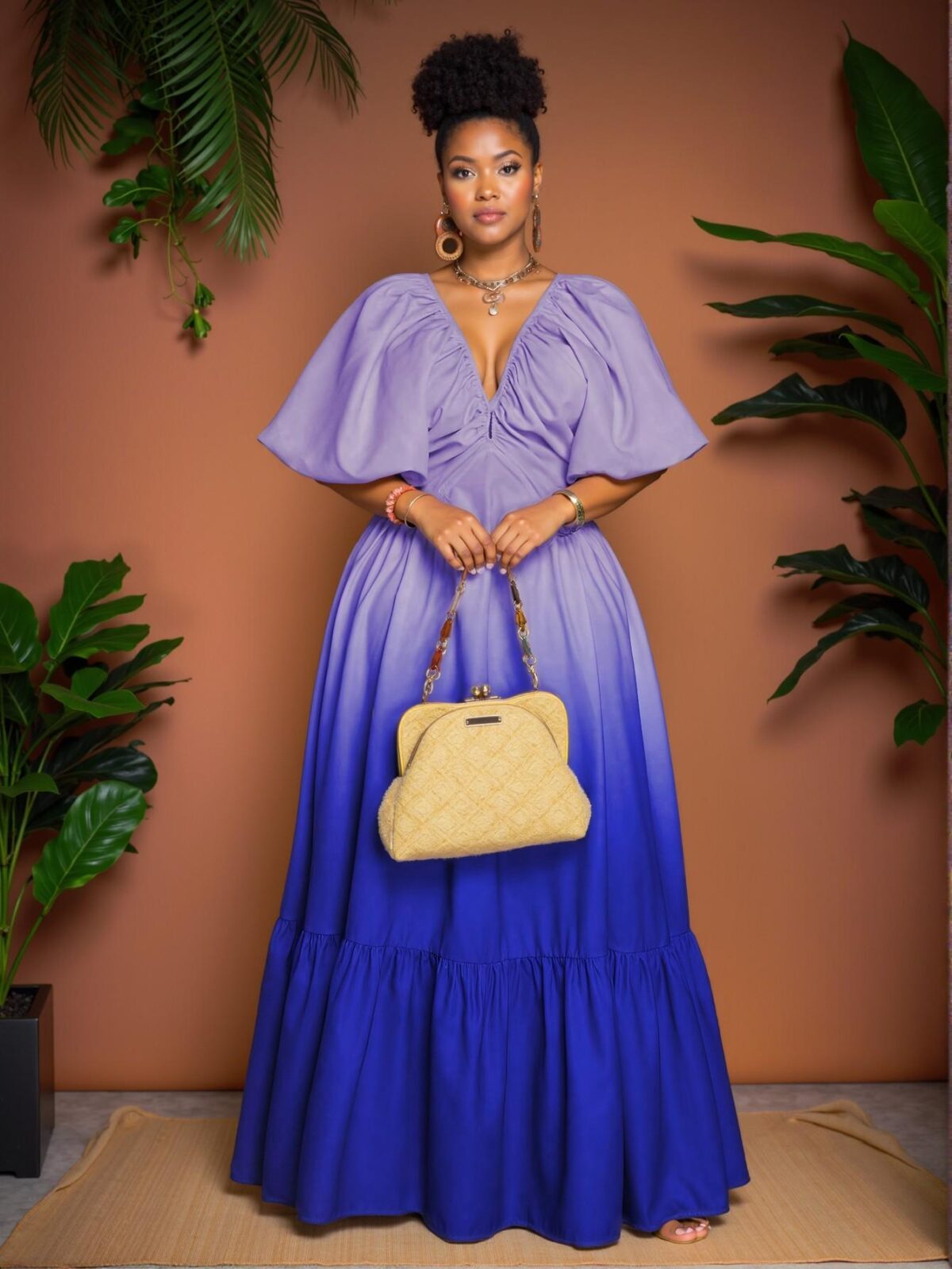 Elegant Multicolor Stylish Plus Size Gradient Short Sleeve Dress for Summer Chic, Classy and Trendy Fashion Style to Dress to Impress