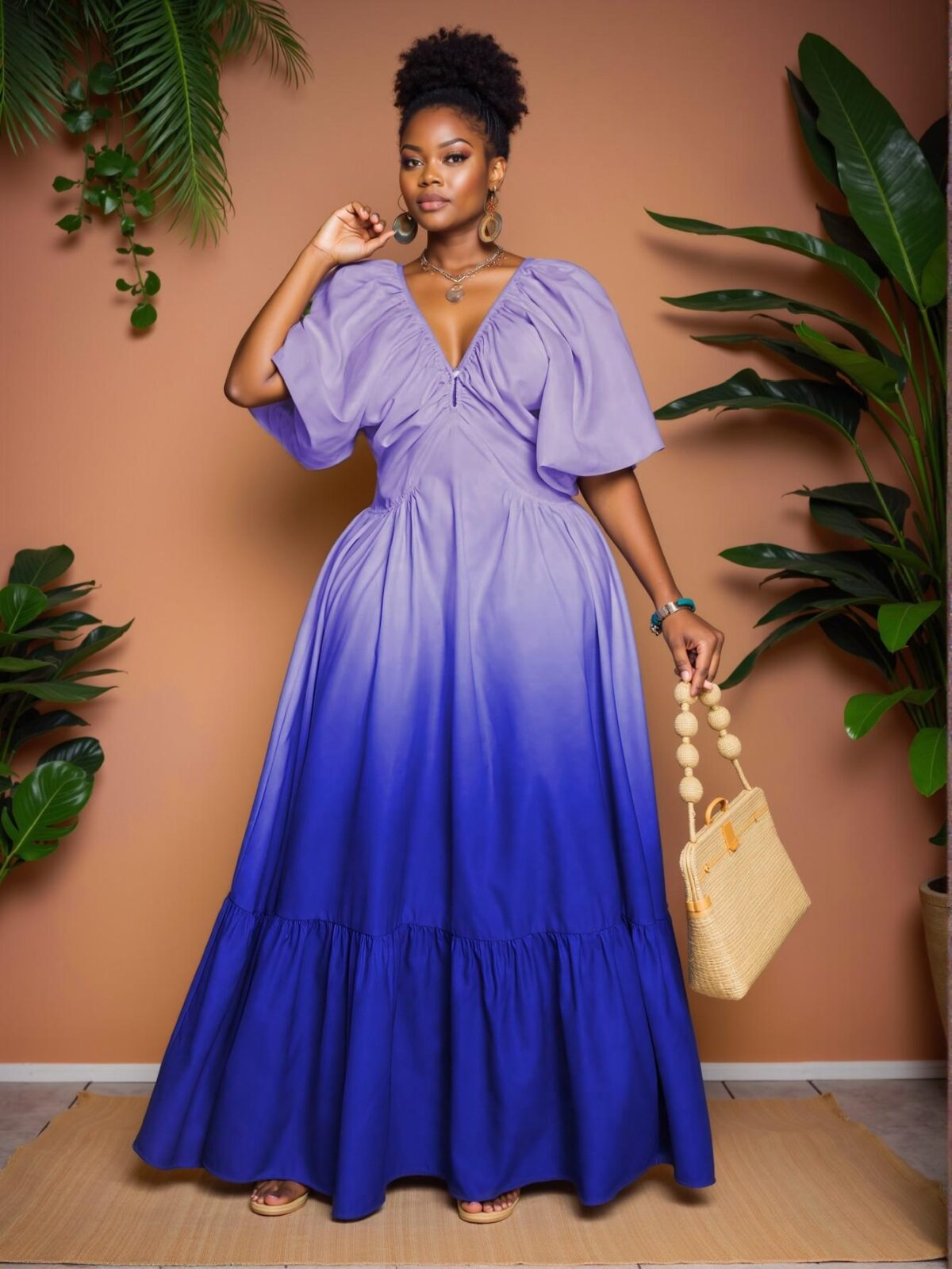 Elegant Multicolor Stylish Plus Size Gradient Short Sleeve Dress for Summer Chic, Classy and Trendy Fashion Style to Dress to Impress - Image 3