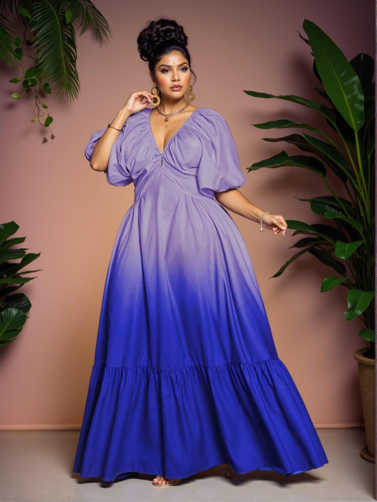 Elegant Multicolor Stylish Plus Size Gradient Short Sleeve Dress for Summer Chic, Classy and Trendy Fashion Style to Dress to Impress - Image 4