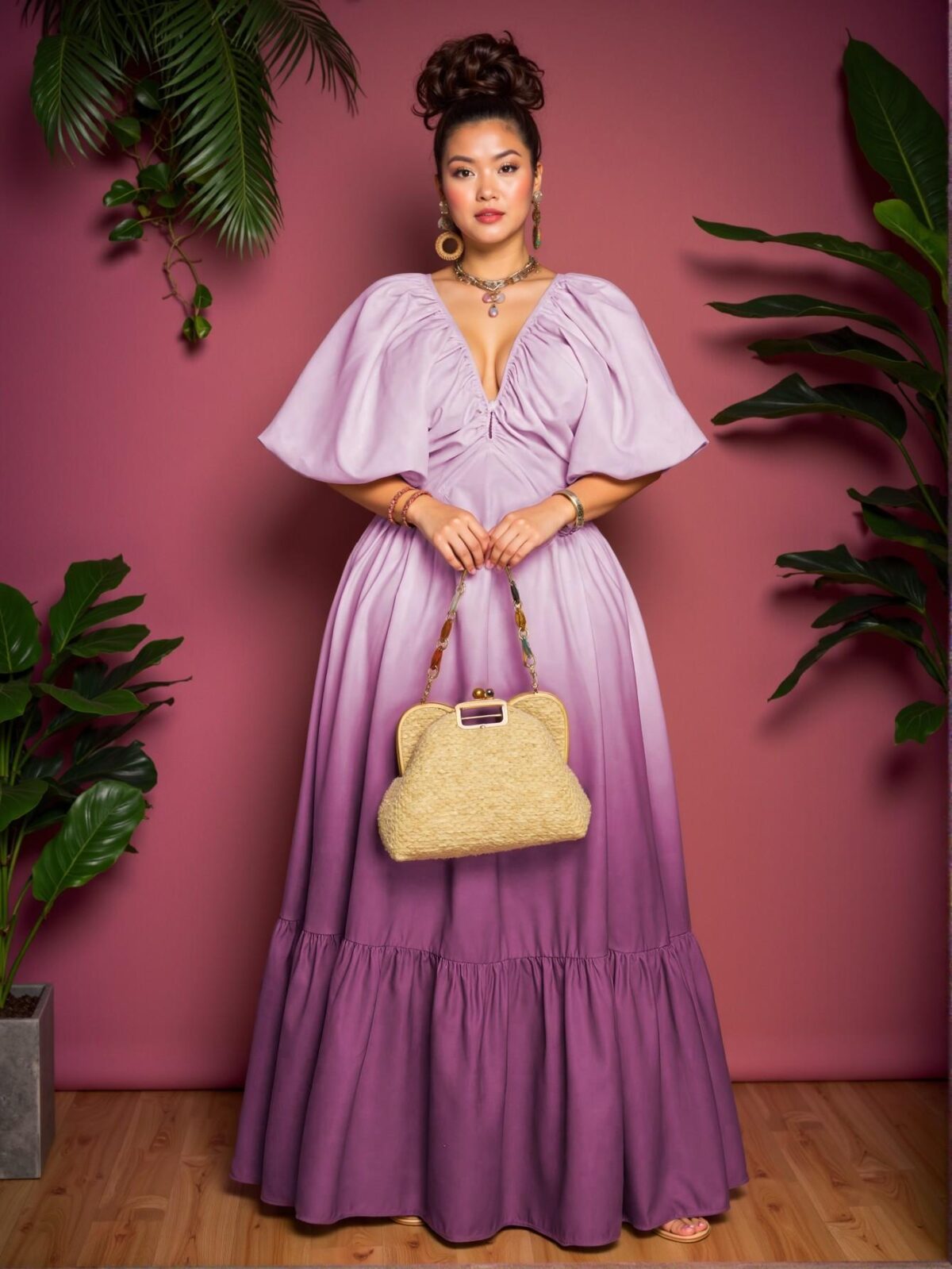 Elegant Multicolor Ombre Deep V Neck Short Sleeve Flounce Dress Chic, Classy and Trendy Fashion Style to Dress to Impress