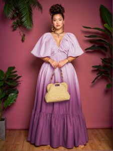 Elegant Multicolor Ombre Deep V Neck Short Sleeve Flounce Dress Chic, Classy and Trendy Fashion Style to Dress to Impress