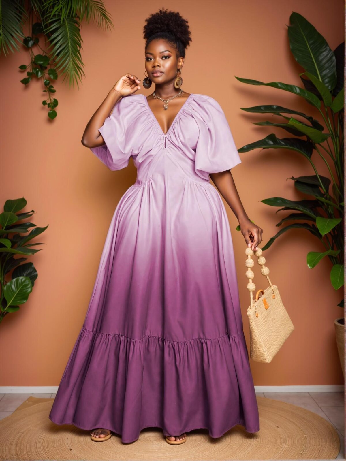 Elegant Multicolor Ombre Deep V Neck Short Sleeve Flounce Dress Chic, Classy and Trendy Fashion Style to Dress to Impress - Image 3