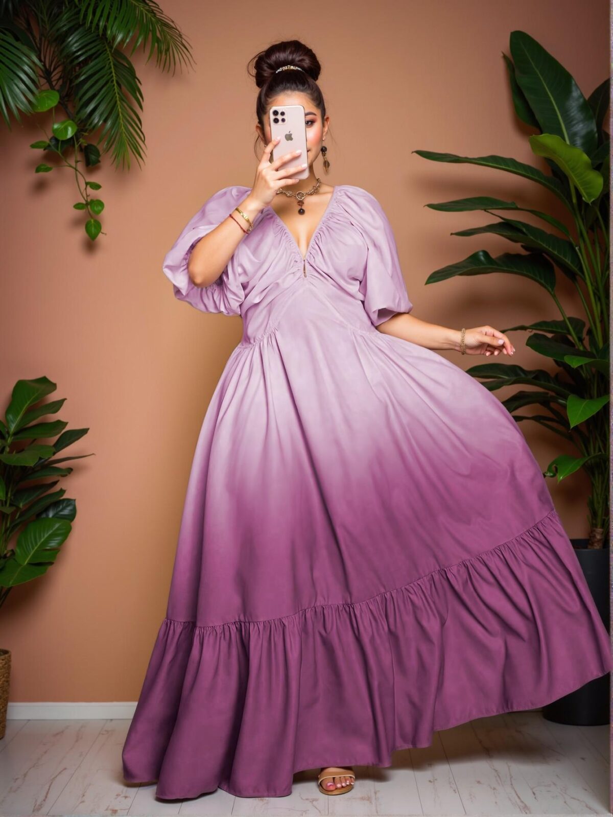 Elegant Multicolor Ombre Deep V Neck Short Sleeve Flounce Dress Chic, Classy and Trendy Fashion Style to Dress to Impress - Image 4