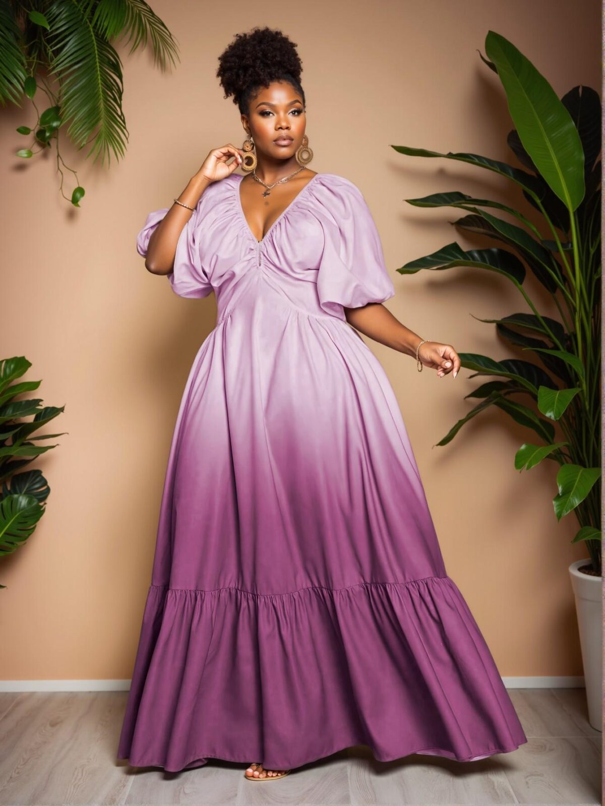 Elegant Multicolor Ombre Deep V Neck Short Sleeve Flounce Dress Chic, Classy and Trendy Fashion Style to Dress to Impress - Image 5