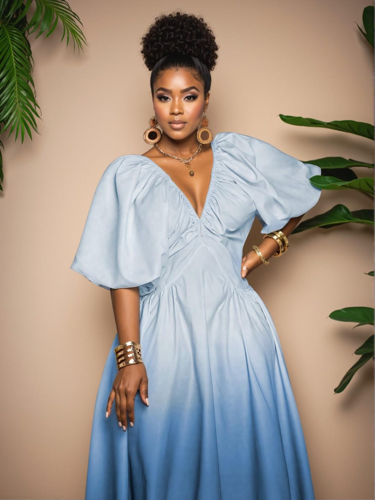 Elegant Multicolor Ombre Deep V Neck Ruched Short Sleeve Dress Chic, Classy and Trendy Fashion Style to Dress to Impress - Image 2