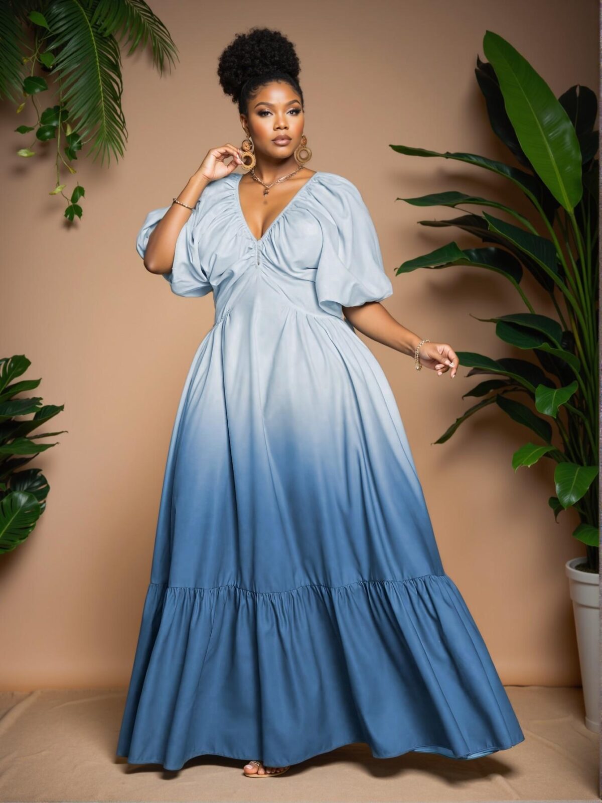 Elegant Multicolor Ombre Deep V Neck Ruched Short Sleeve Dress Chic, Classy and Trendy Fashion Style to Dress to Impress - Image 4