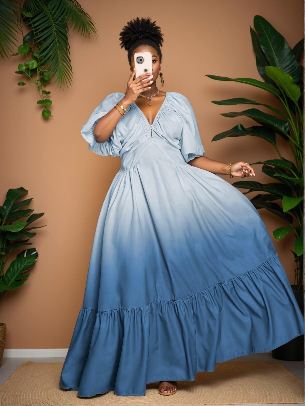 Elegant Multicolor Ombre Deep V Neck Ruched Short Sleeve Dress Chic, Classy and Trendy Fashion Style to Dress to Impress - Image 5