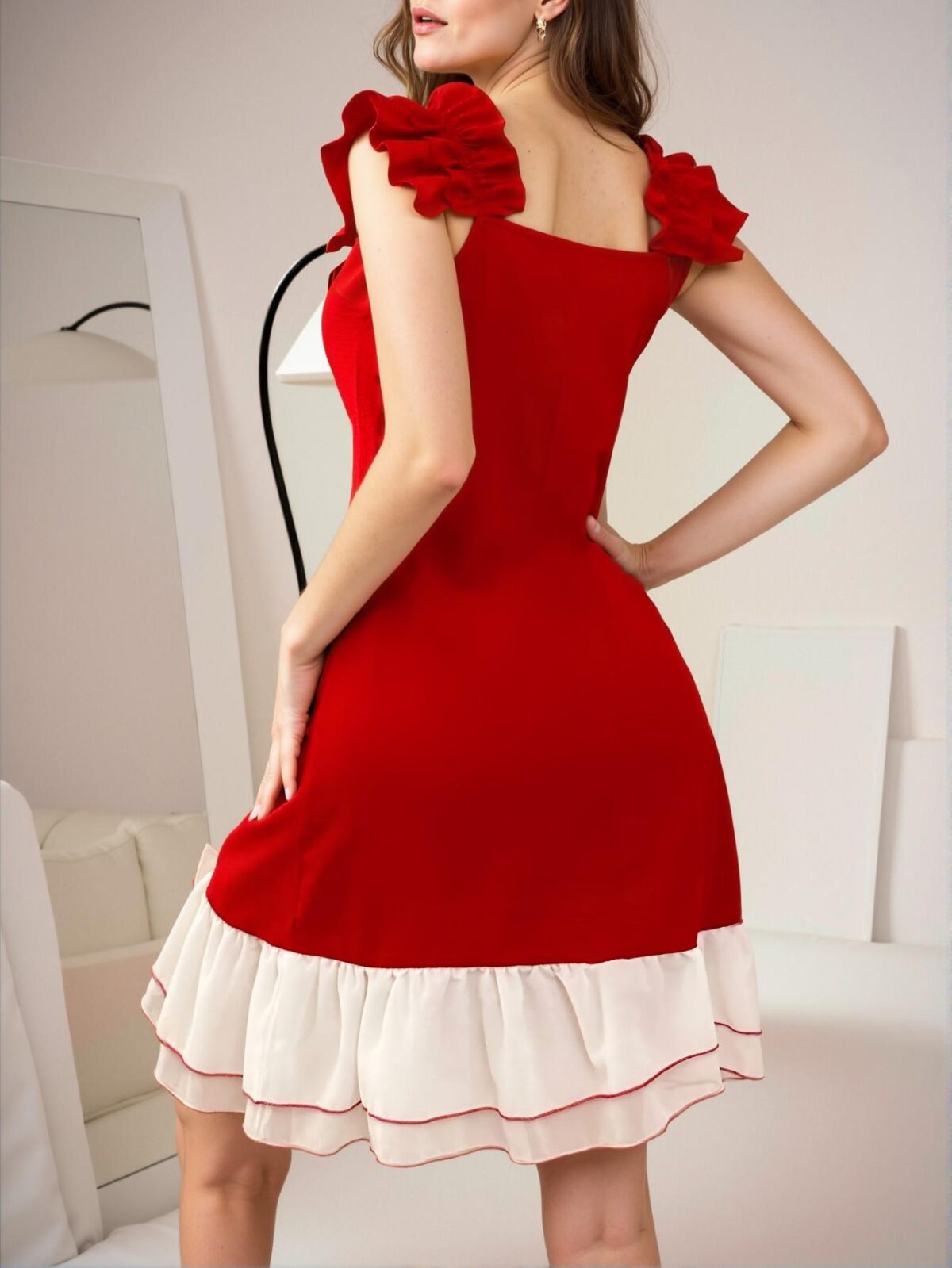 Elegant Red Sleeveless Ruffled Nightgown for Spring and Summer - Chic, Classy, and Trendy Fashion Style to Dress to Impress - Image 2