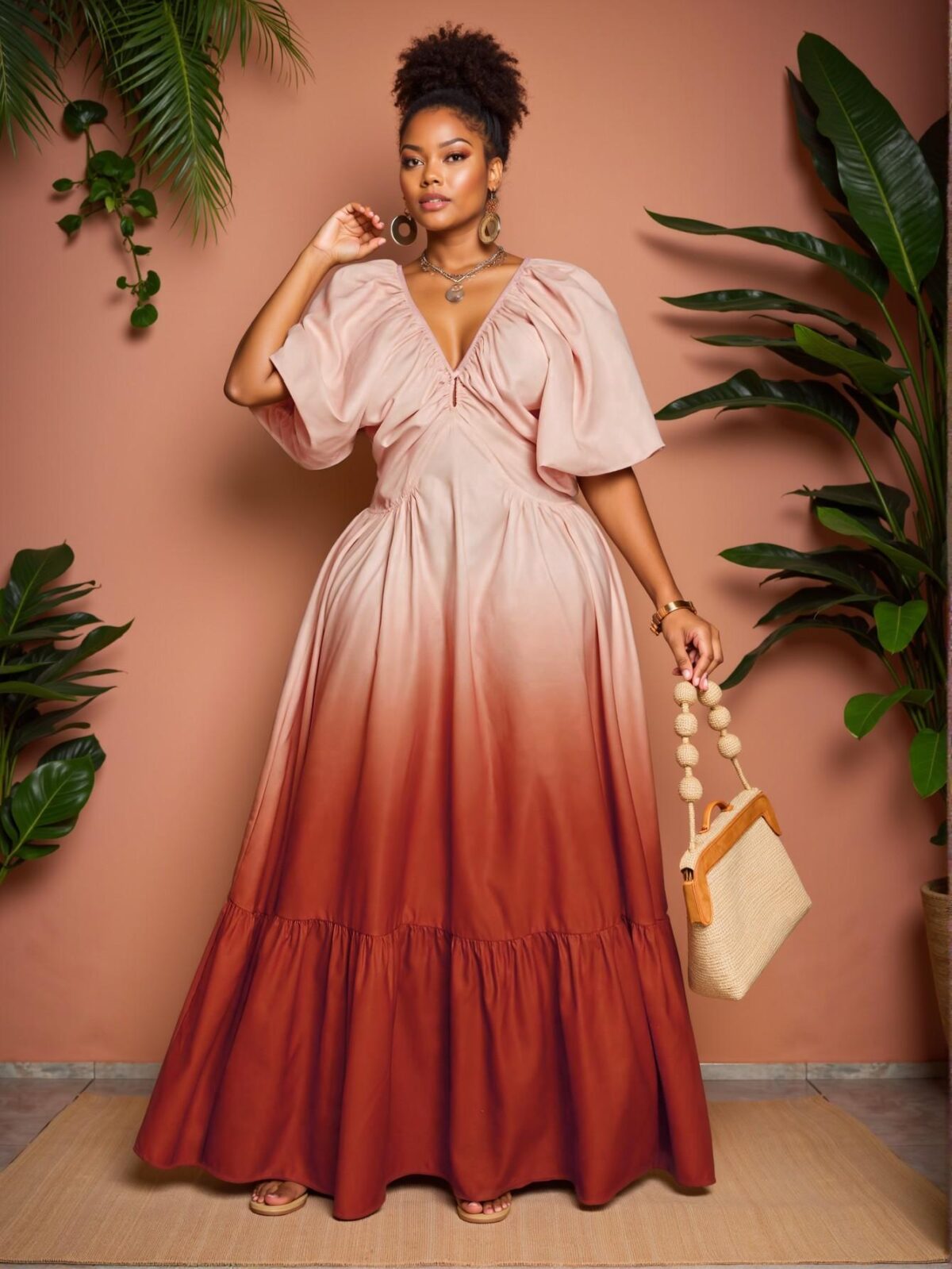 Elegant Multicolor Gradient V-Neck A-Line Dress for Vacation Chic, Classy and Trendy Fashion Style to Dress to Impress - Image 3