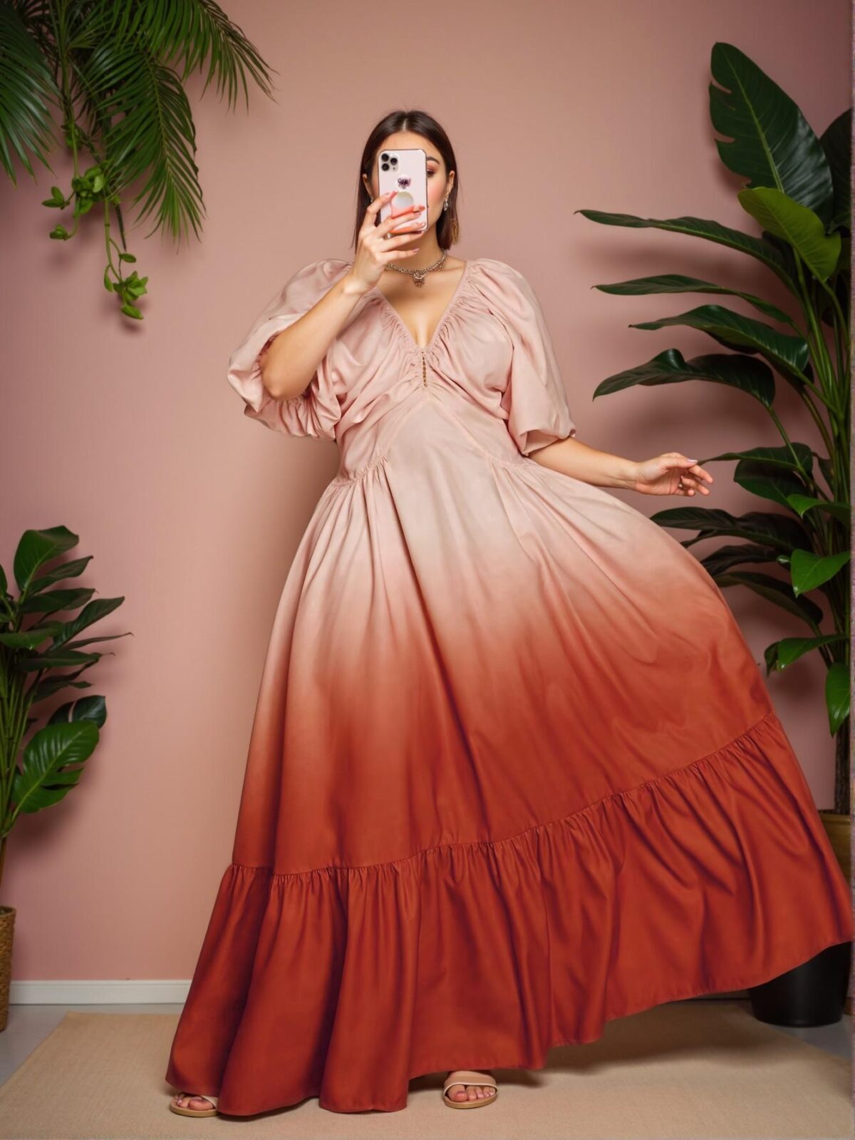 Elegant Multicolor Gradient V-Neck A-Line Dress for Vacation Chic, Classy and Trendy Fashion Style to Dress to Impress - Image 4