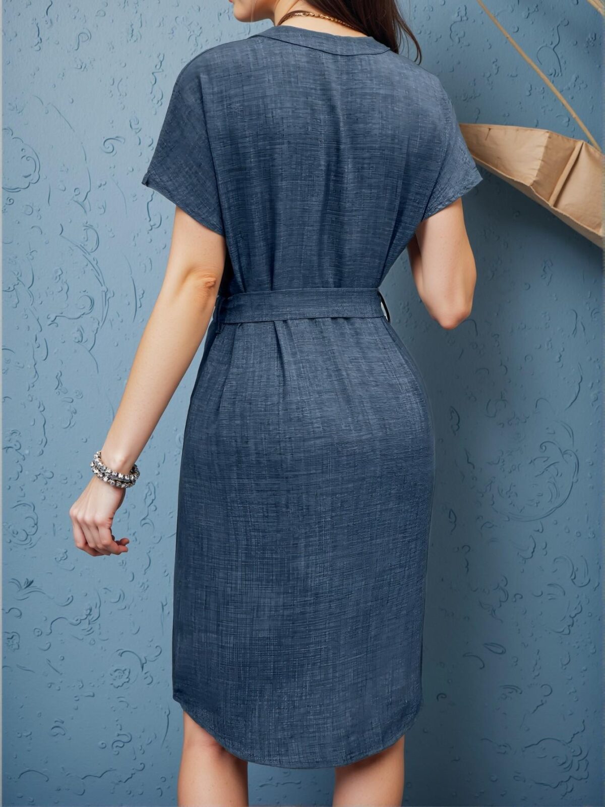 Elegant Blue A-Line Belted Tunic Dress for Casual Wear in Spring and Summer - Chic, Classy and Trendy Fashion Style to Dress to Impress - Image 2