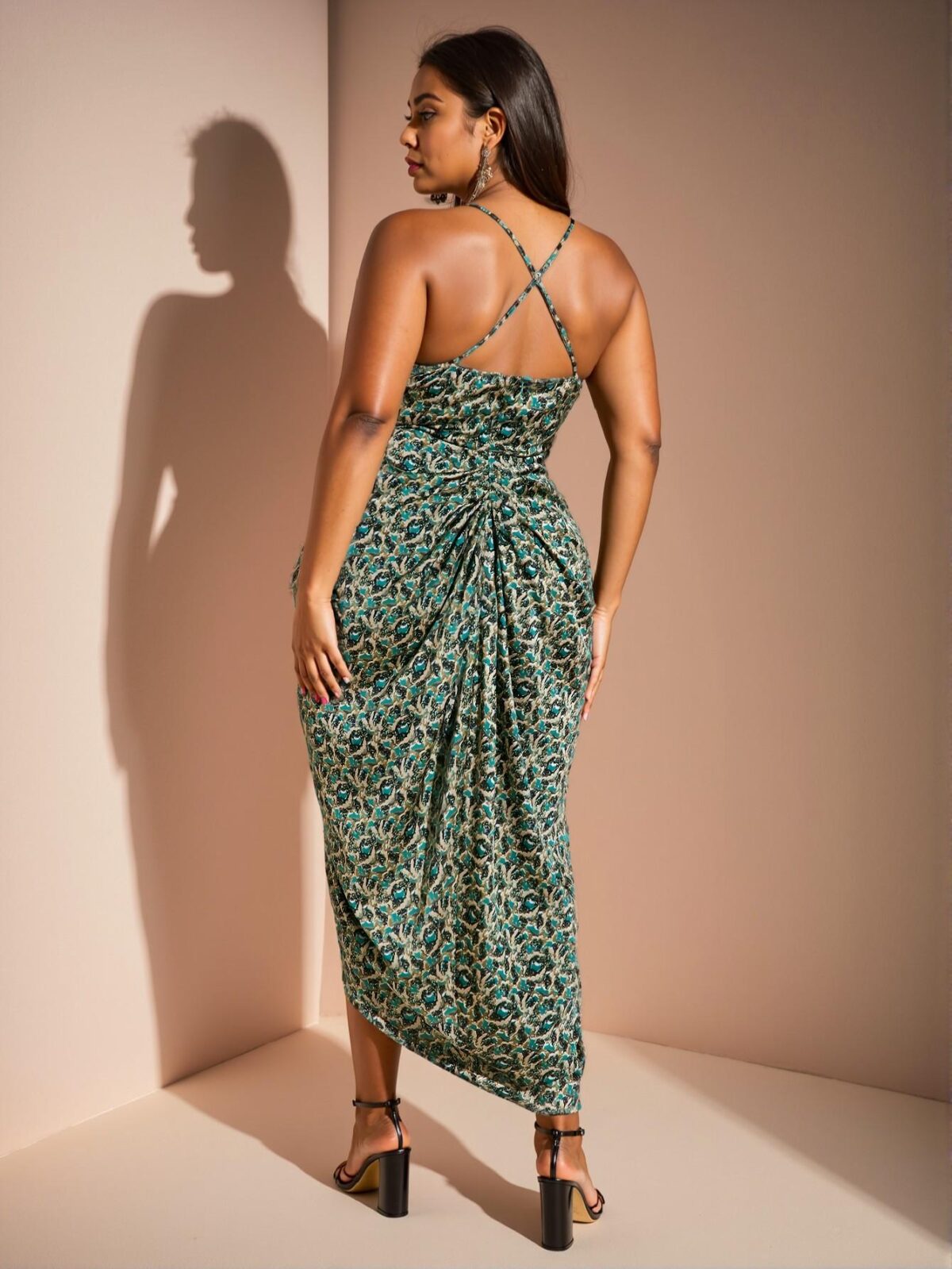 Elegant Multicolor Floral Satin Print Spaghetti Strap High Slit Midi Dress for Fall Weddings and Homecoming Events – Chic, Classy, and Trendy Fashion Style to Dress to Impress - Image 2