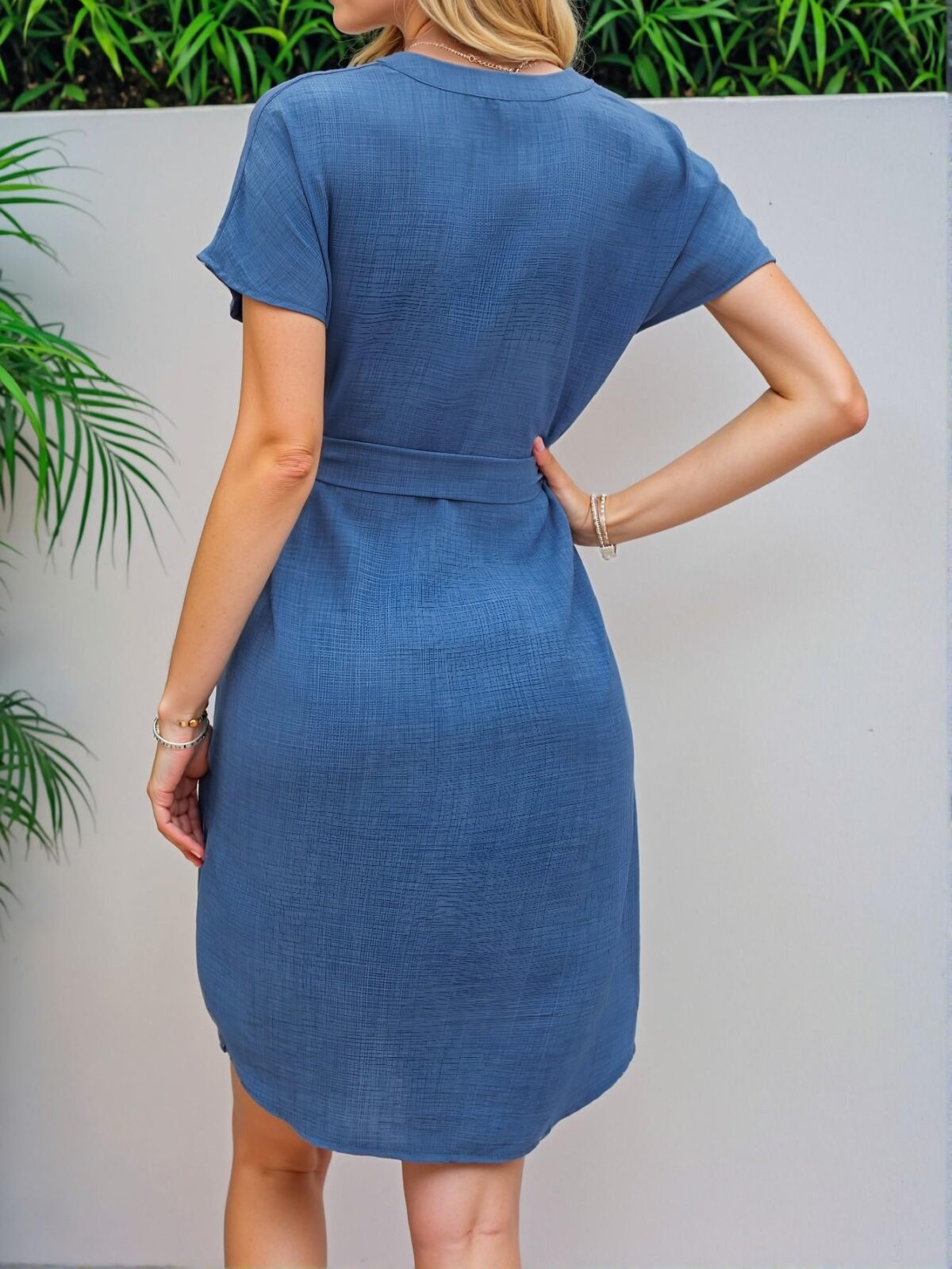 Elegant Blue Casual A-Line Tunic with Belt for Spring and Summer - Chic, Classy and Trendy Fashion Style to Dress to Impress - Image 2